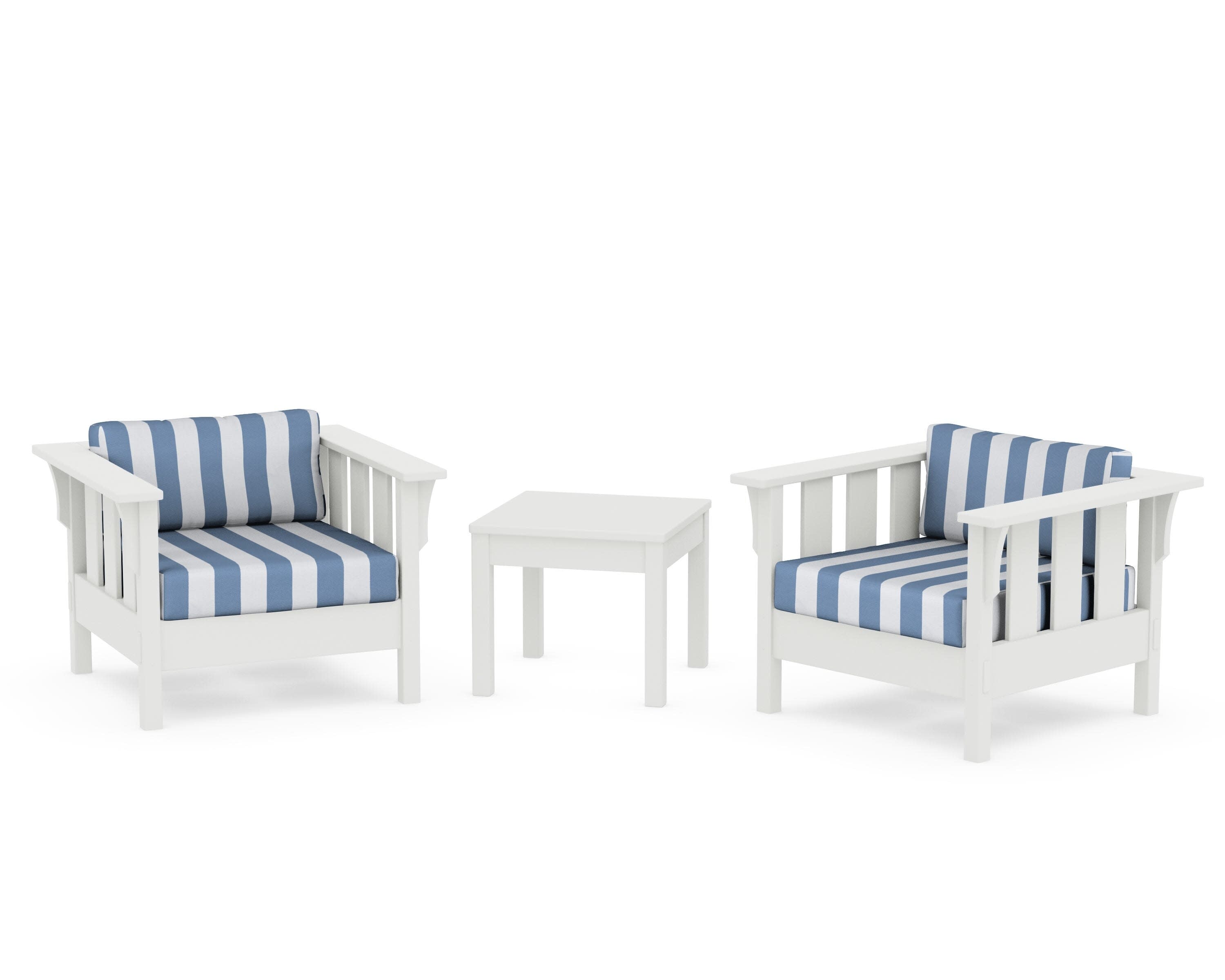 Acadia 3-Piece Deep Seating Set in Vintage White / Cabana Stripe Sky Blue