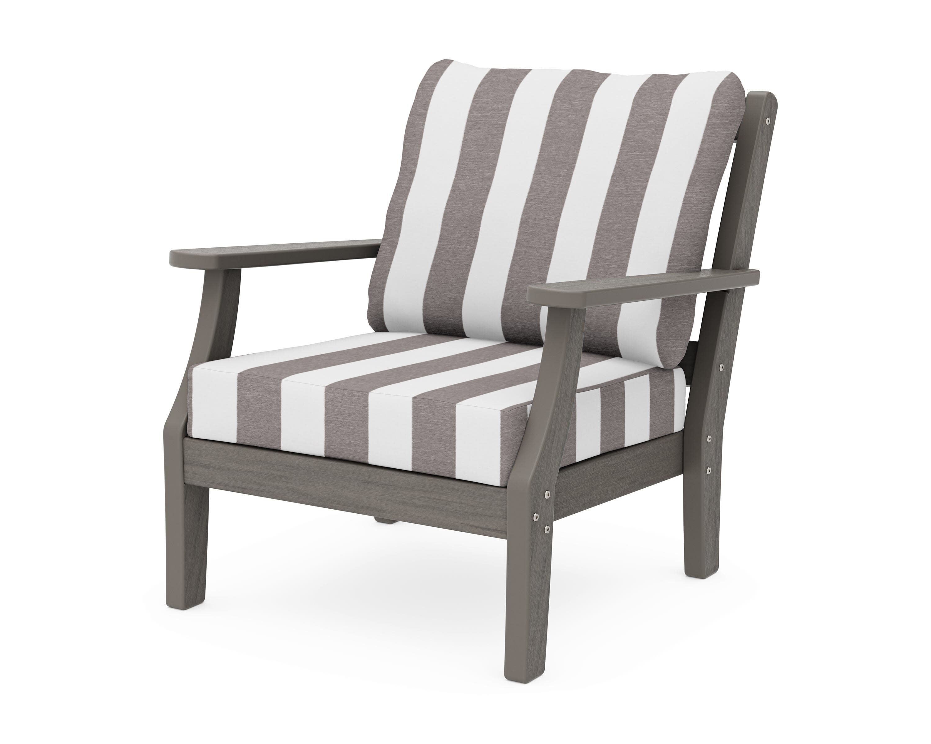 Chinoiserie Deep Seating Chair in Driftwood / Cabana Stripe Grey Mist