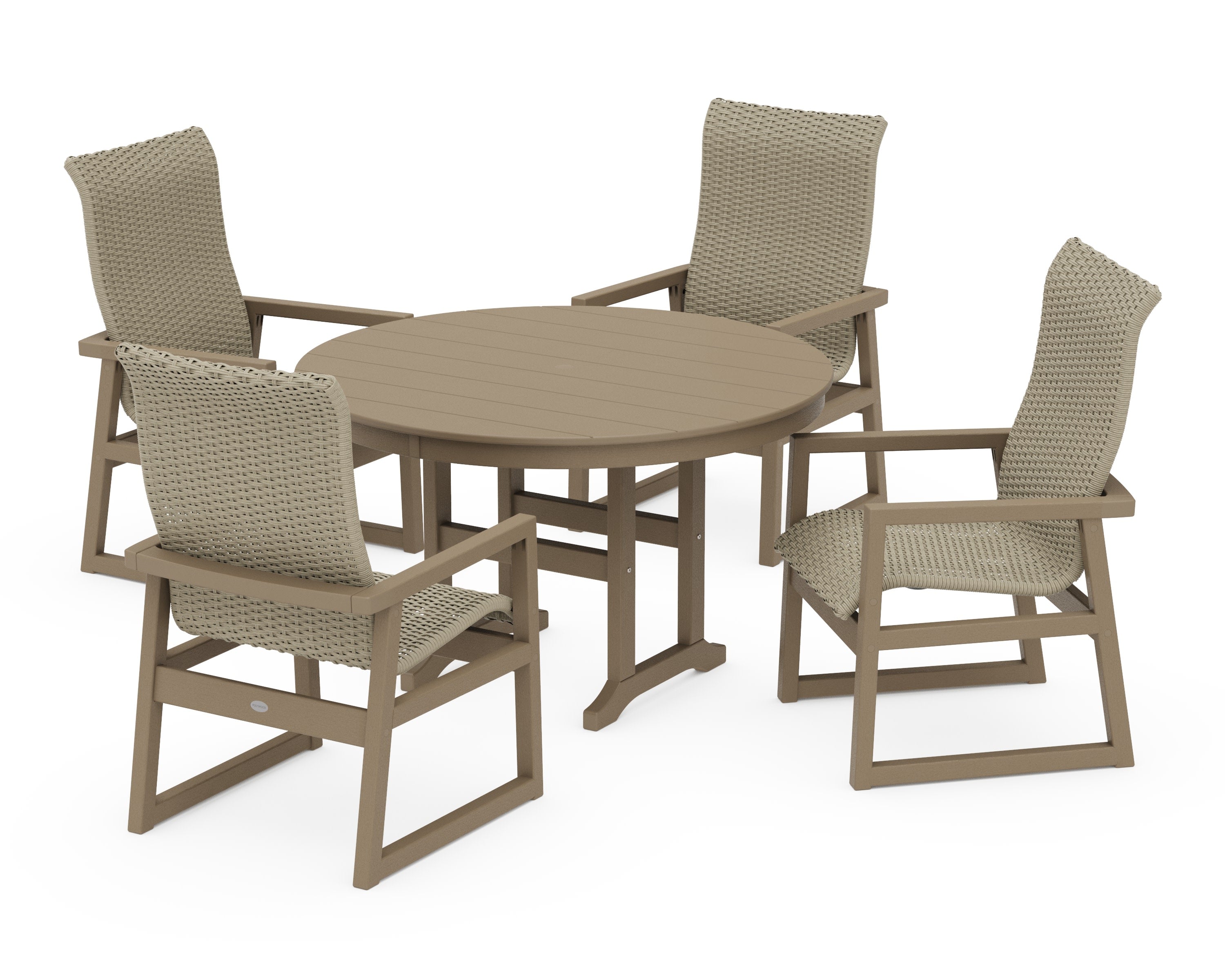 EDGE Woven Highback 5-Piece Round Farmhouse Dining Set in Vintage Sahara / Dune Grass