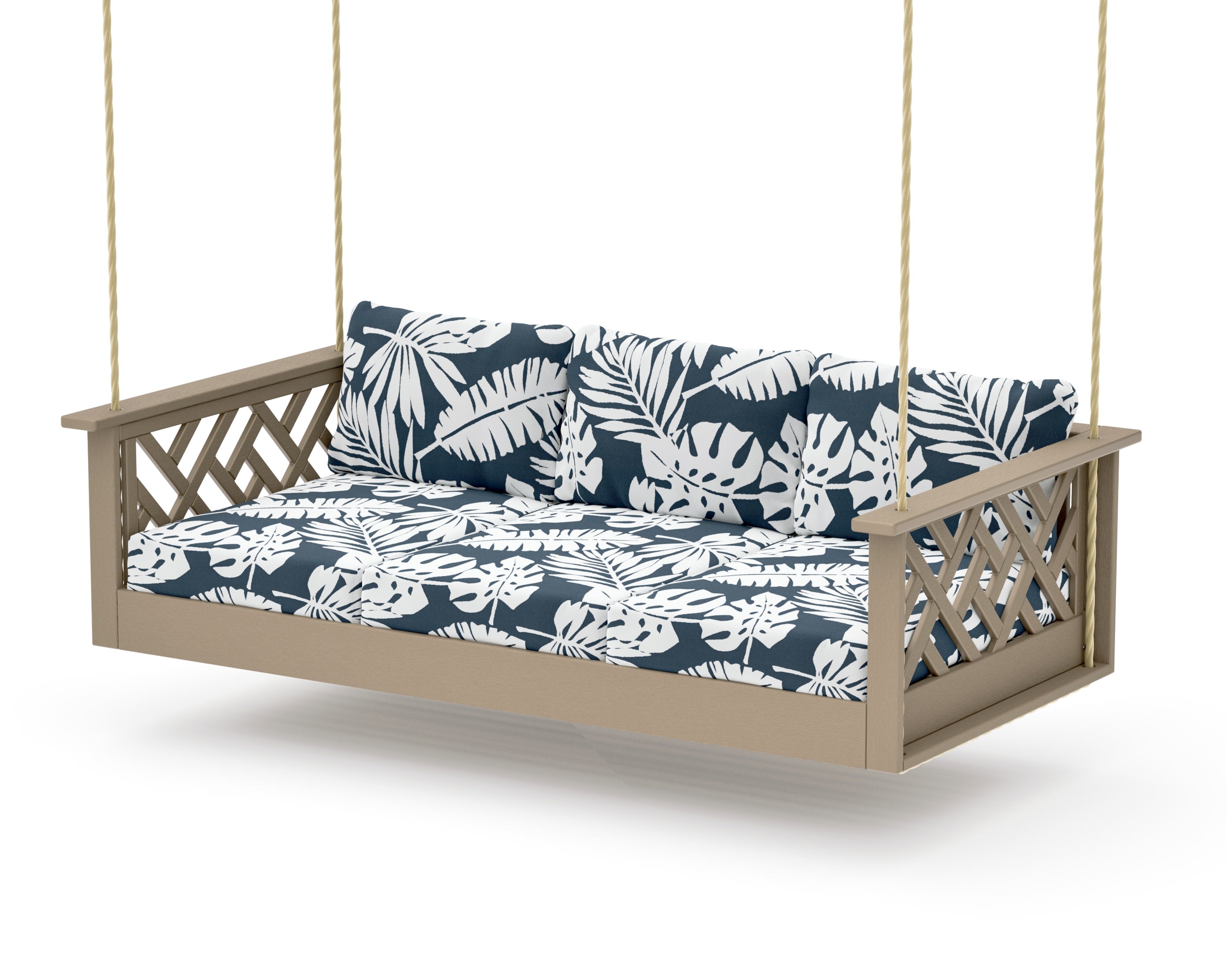 Chippendale Daybed Swing in Vintage Sahara / Leaf Marine Indigo
