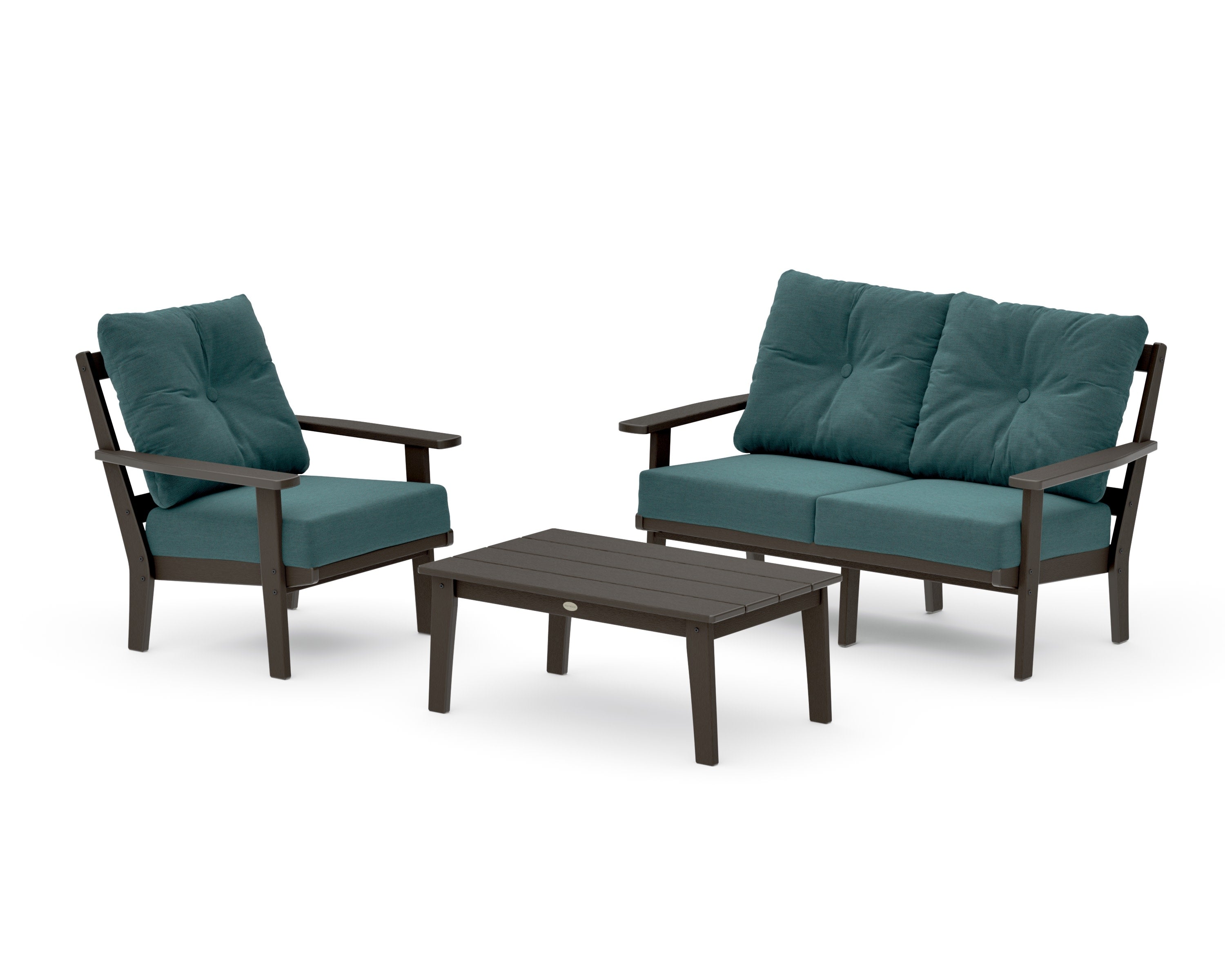 Oxford 3-Piece Deep Seating Set with Loveseat in Vintage Coffee / Ocean Teal