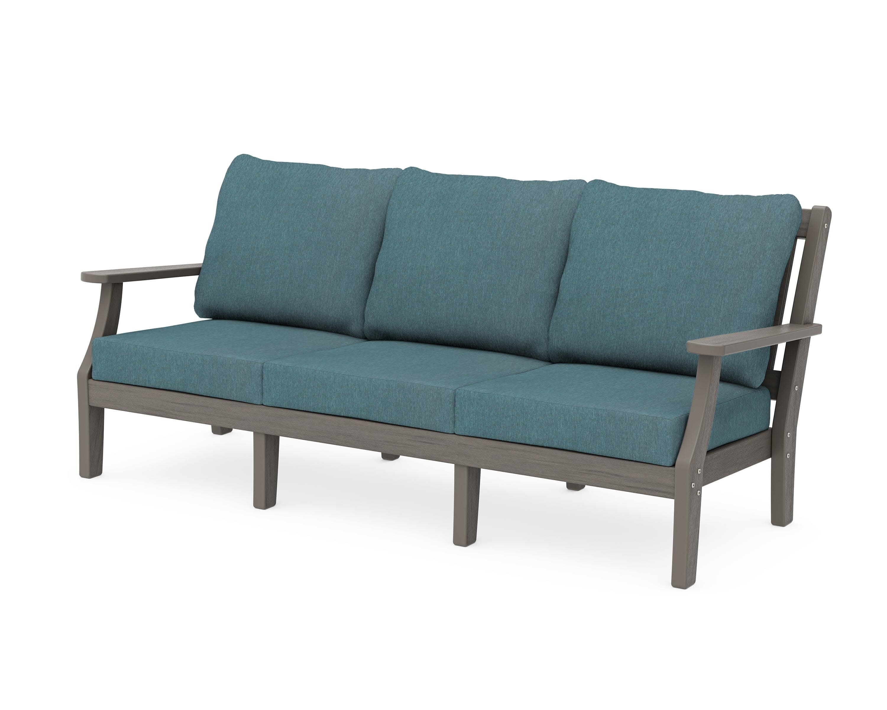 Chinoiserie Deep Seating Sofa in Driftwood / Ocean Teal