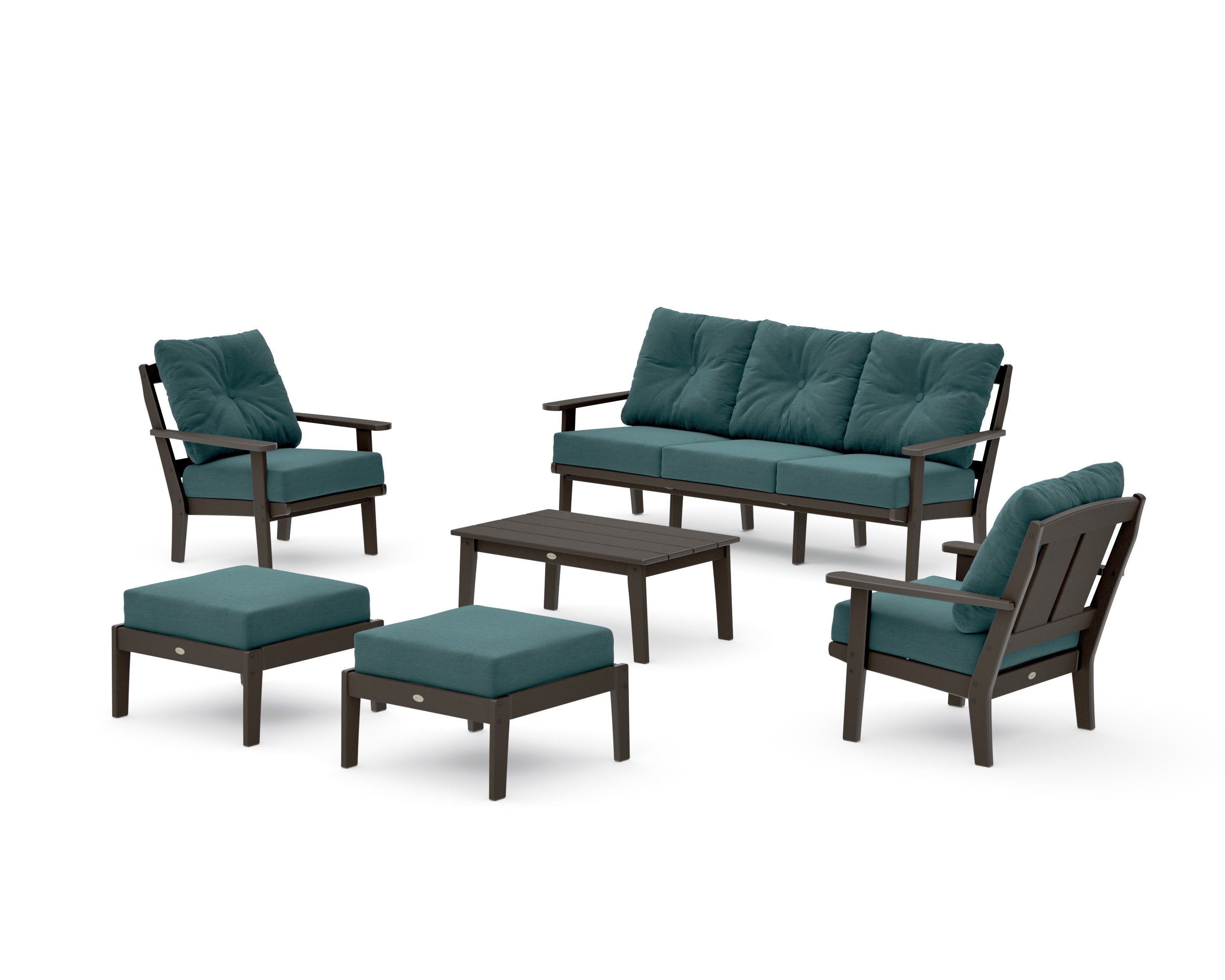 Mission 6-Piece Lounge Sofa Set in Vintage Coffee / Ocean Teal