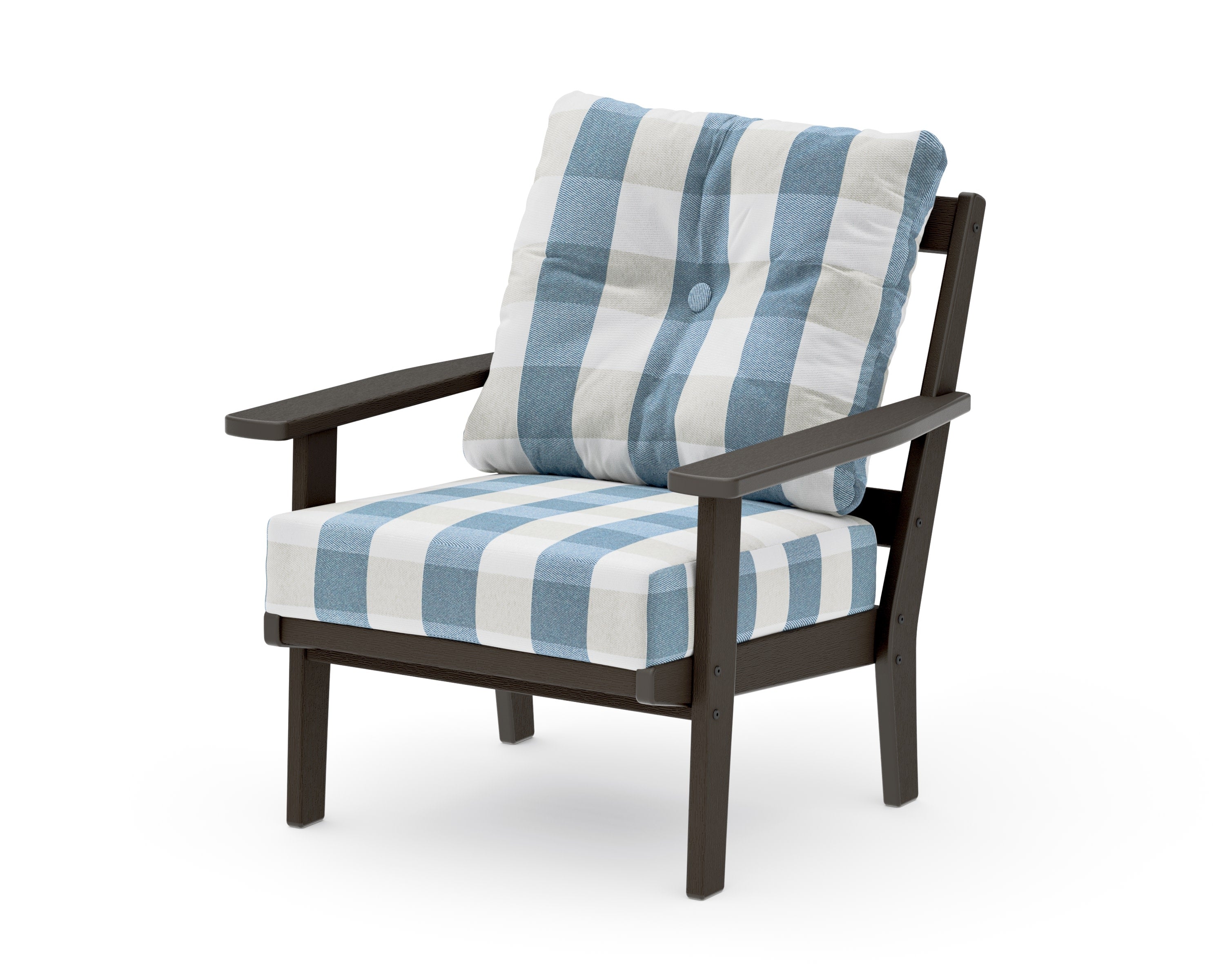 Oxford Deep Seating Chair in Vintage Coffee / Buffalo Plaid Sky Blue