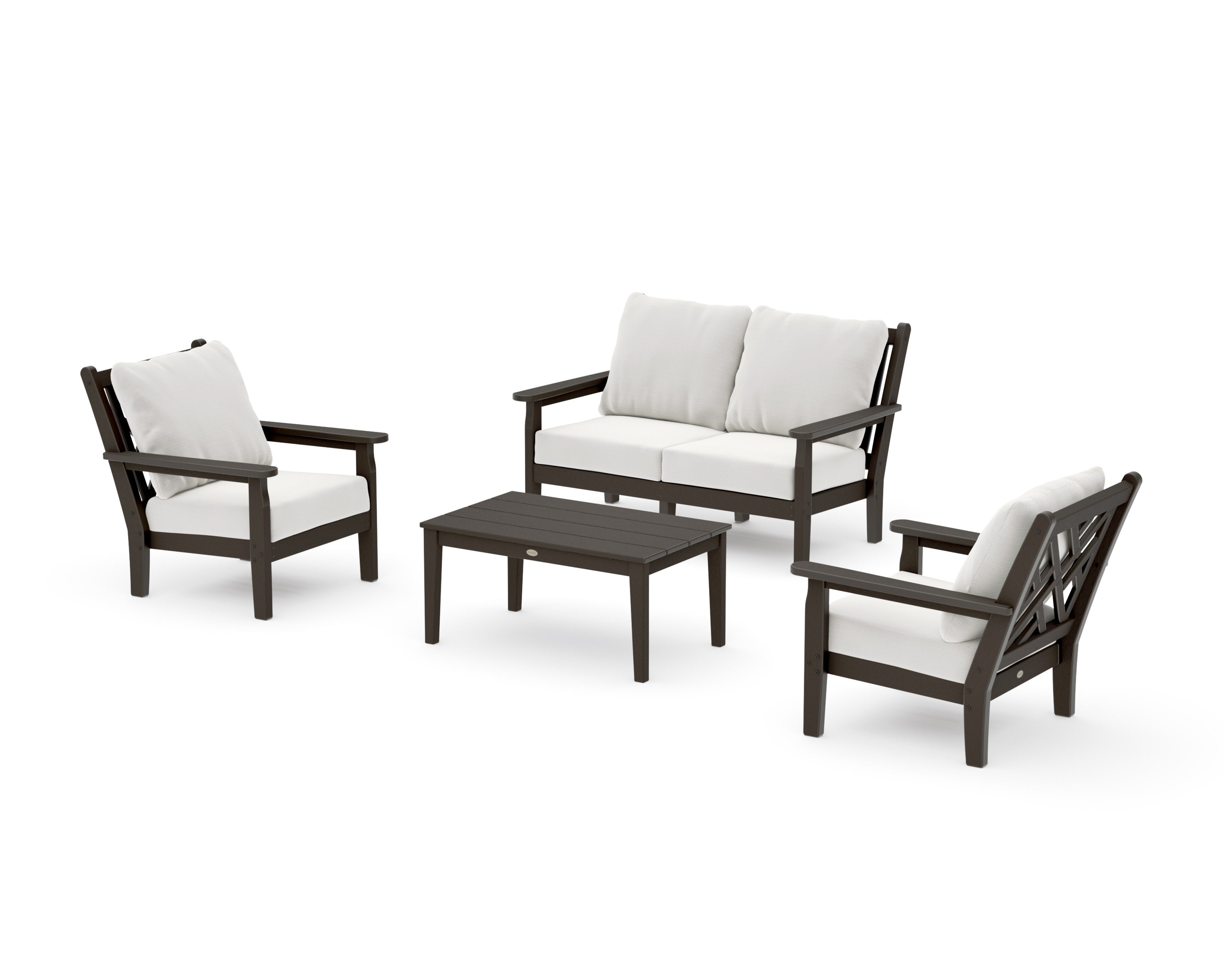 Chippendale 4-Piece Deep Seating Set with Loveseat in Vintage Coffee / Natural Linen