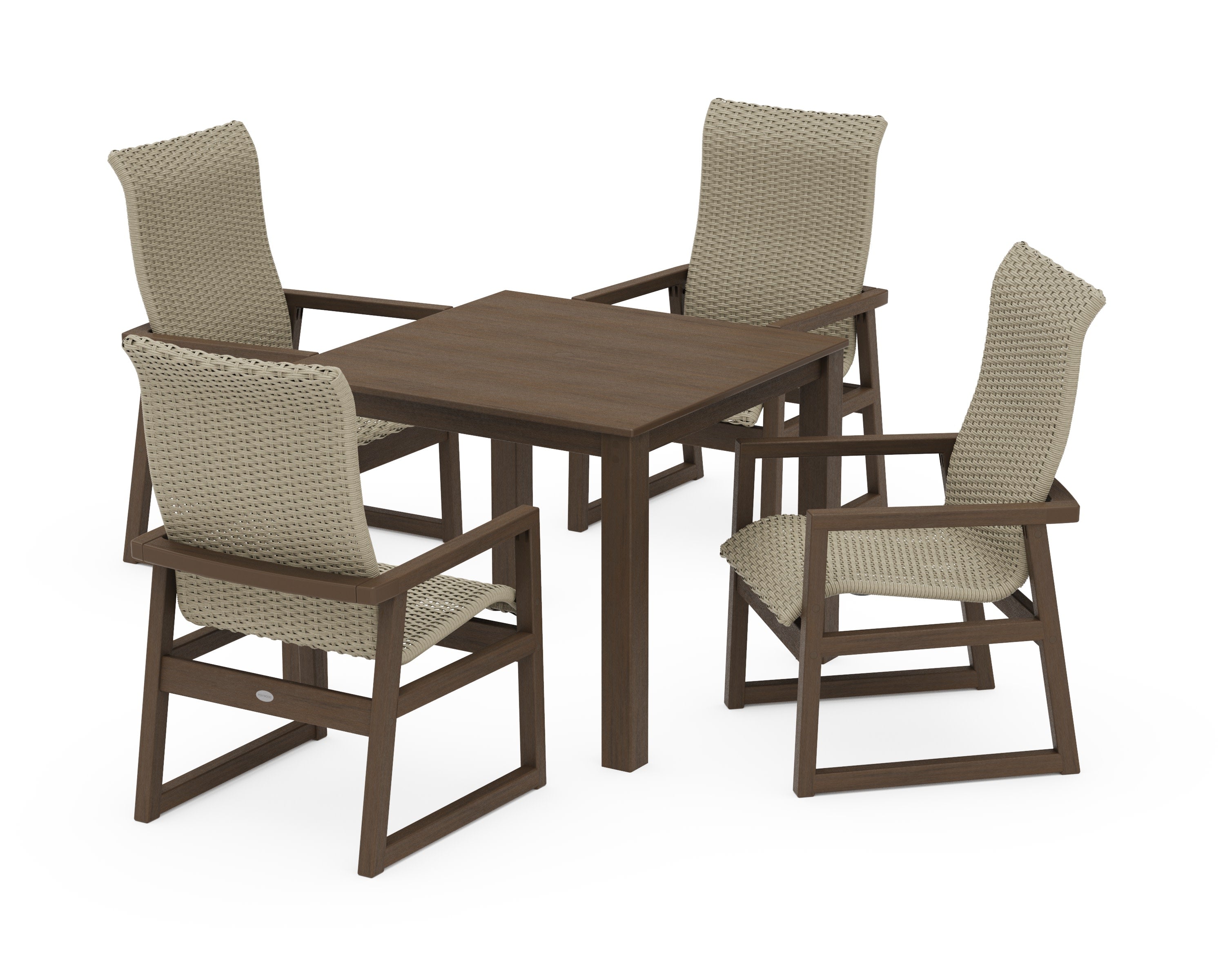 EDGE Woven Highback 5-Piece Parsons Dining Set in Kona / Dune Grass