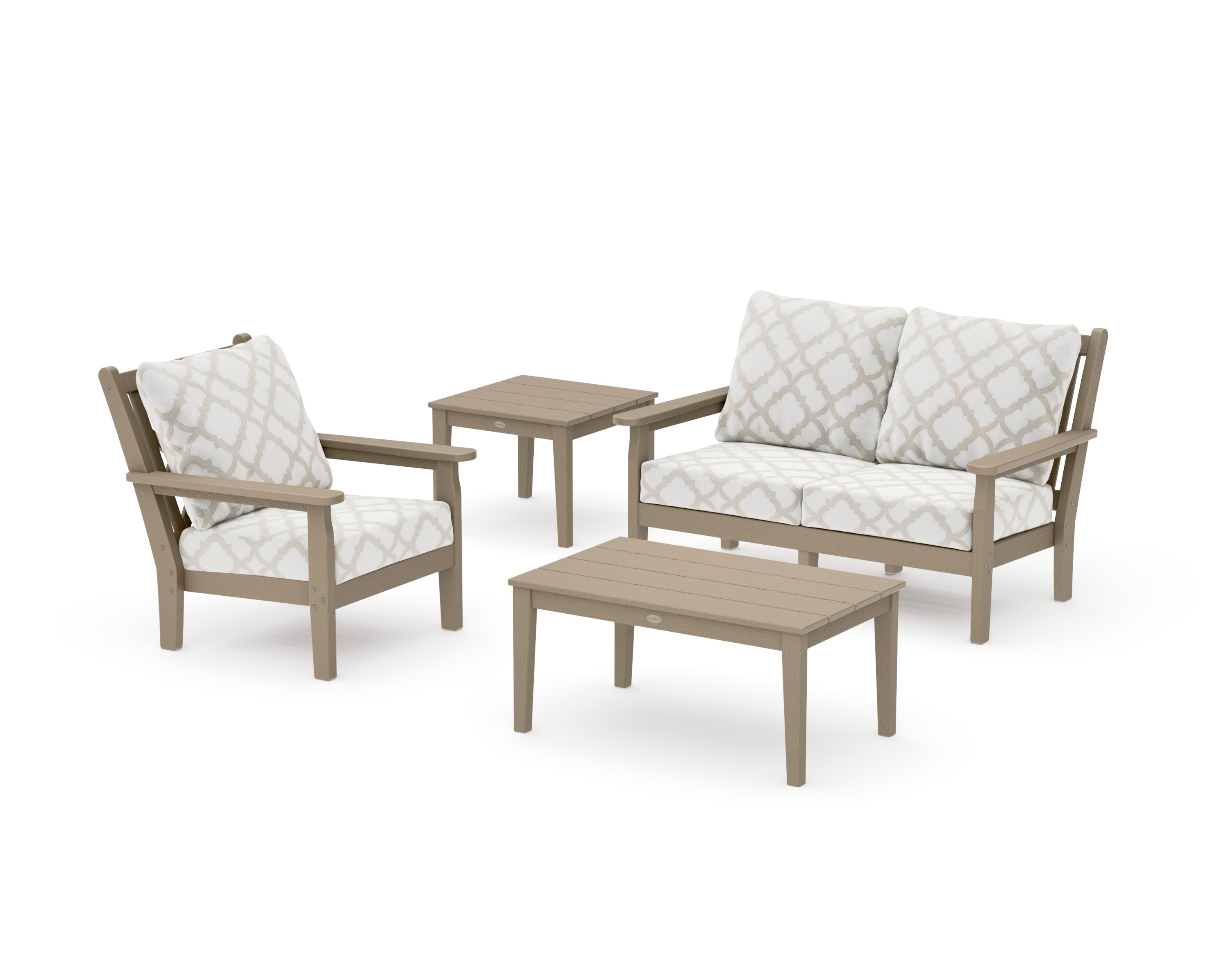 Chippendale 4-Piece Deep Seating Set in Vintage Sahara / Trellis Dune Burlap