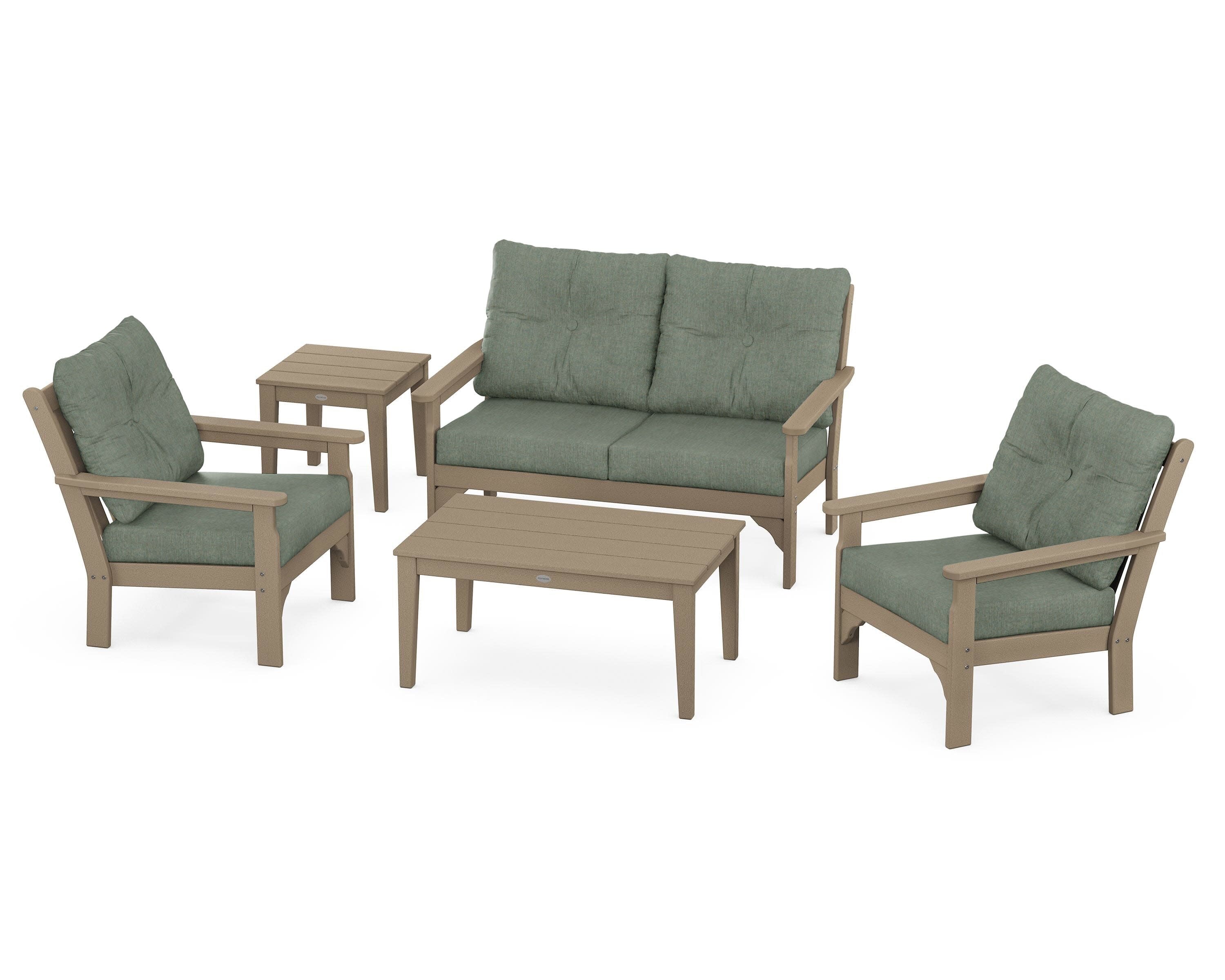 Vineyard 5-Piece Deep Seating Set in Vintage Sahara / Cast Sage