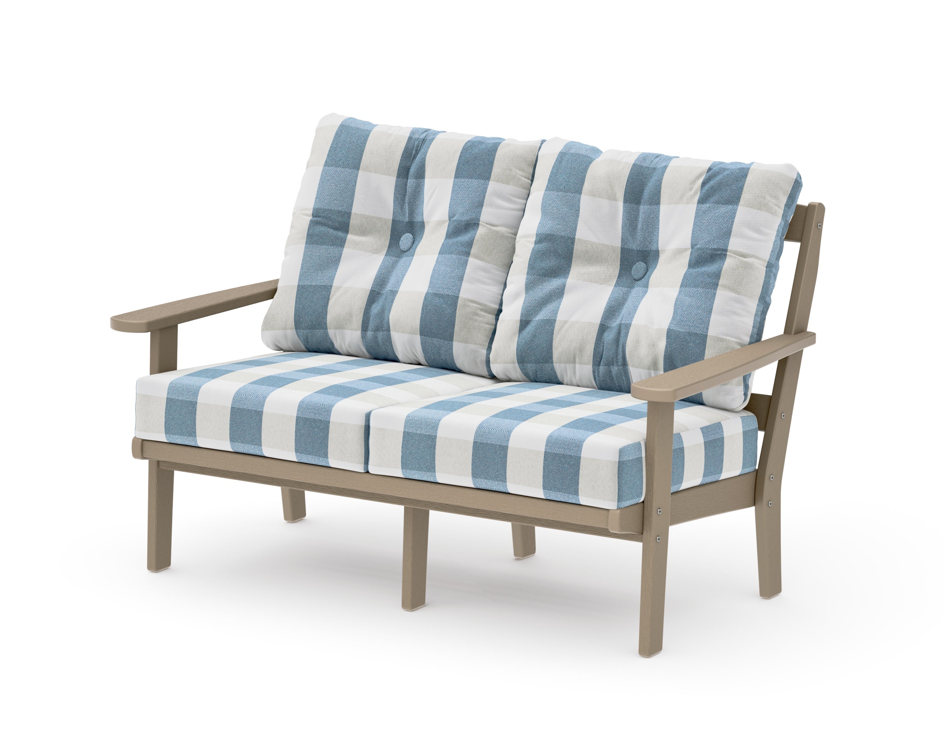 Mission Deep SeatingLoveseat in Vintage Sahara / Buffalo Plaid Sky Blue