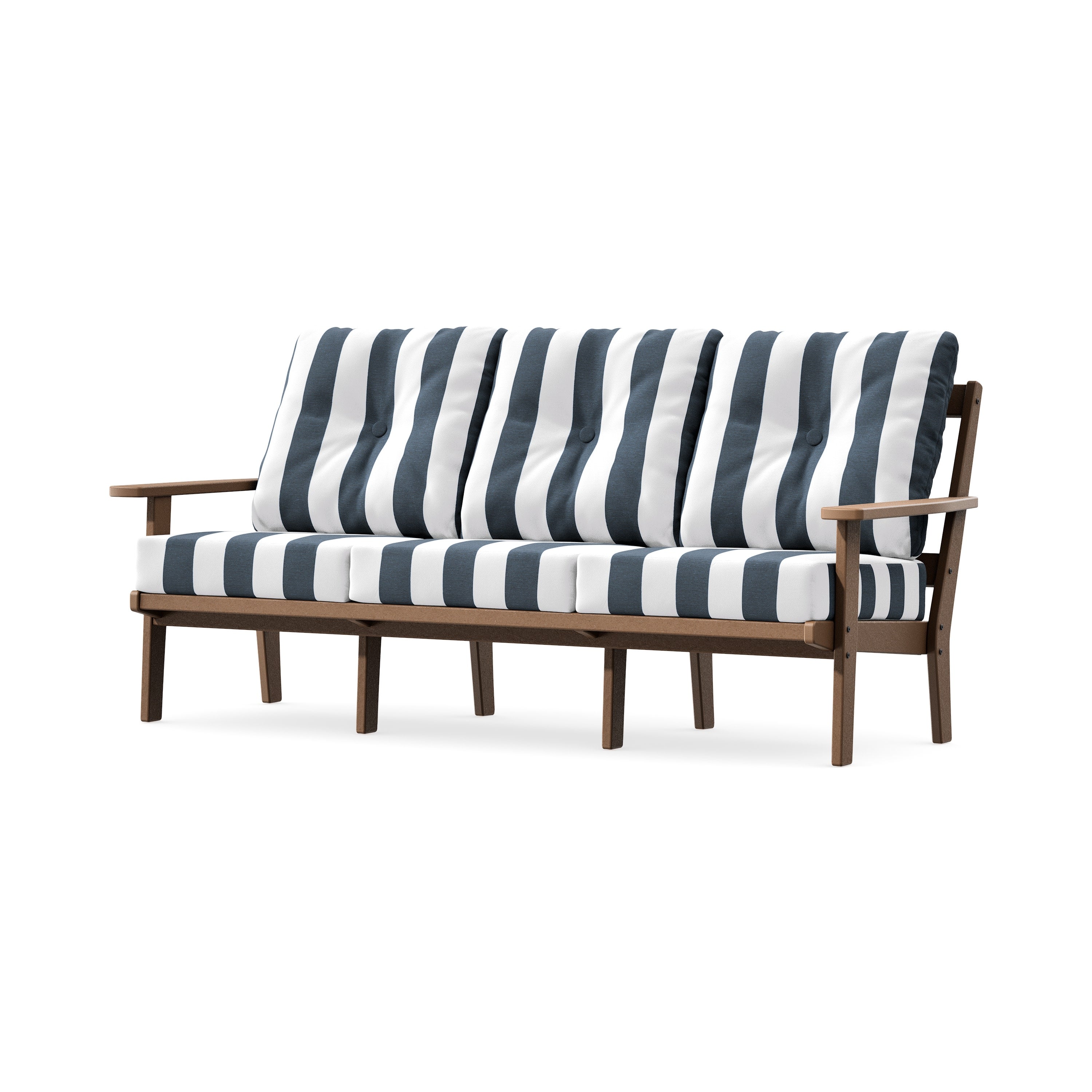 Oxford Deep Seating Sofa in Teak / Cabana Stripe Marine Indigo