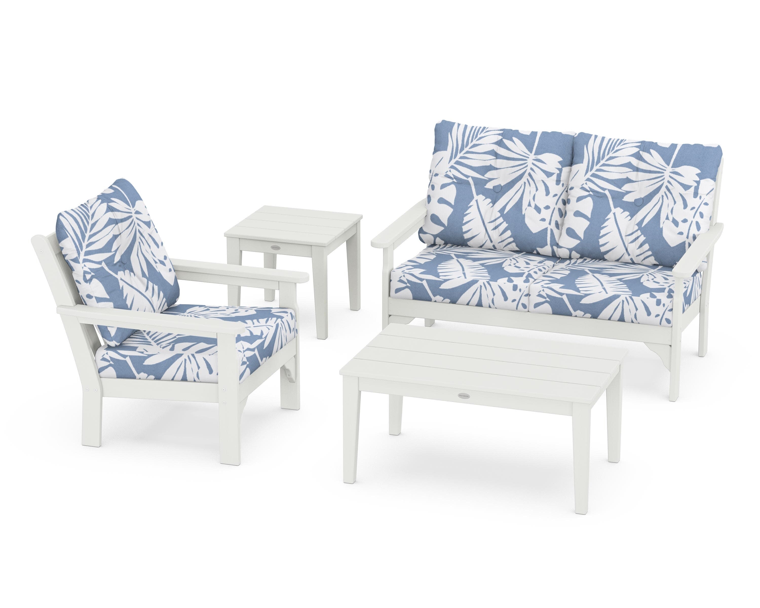 Vineyard 4-Piece Deep Seating Set in Vintage White / Leaf Sky Blue
