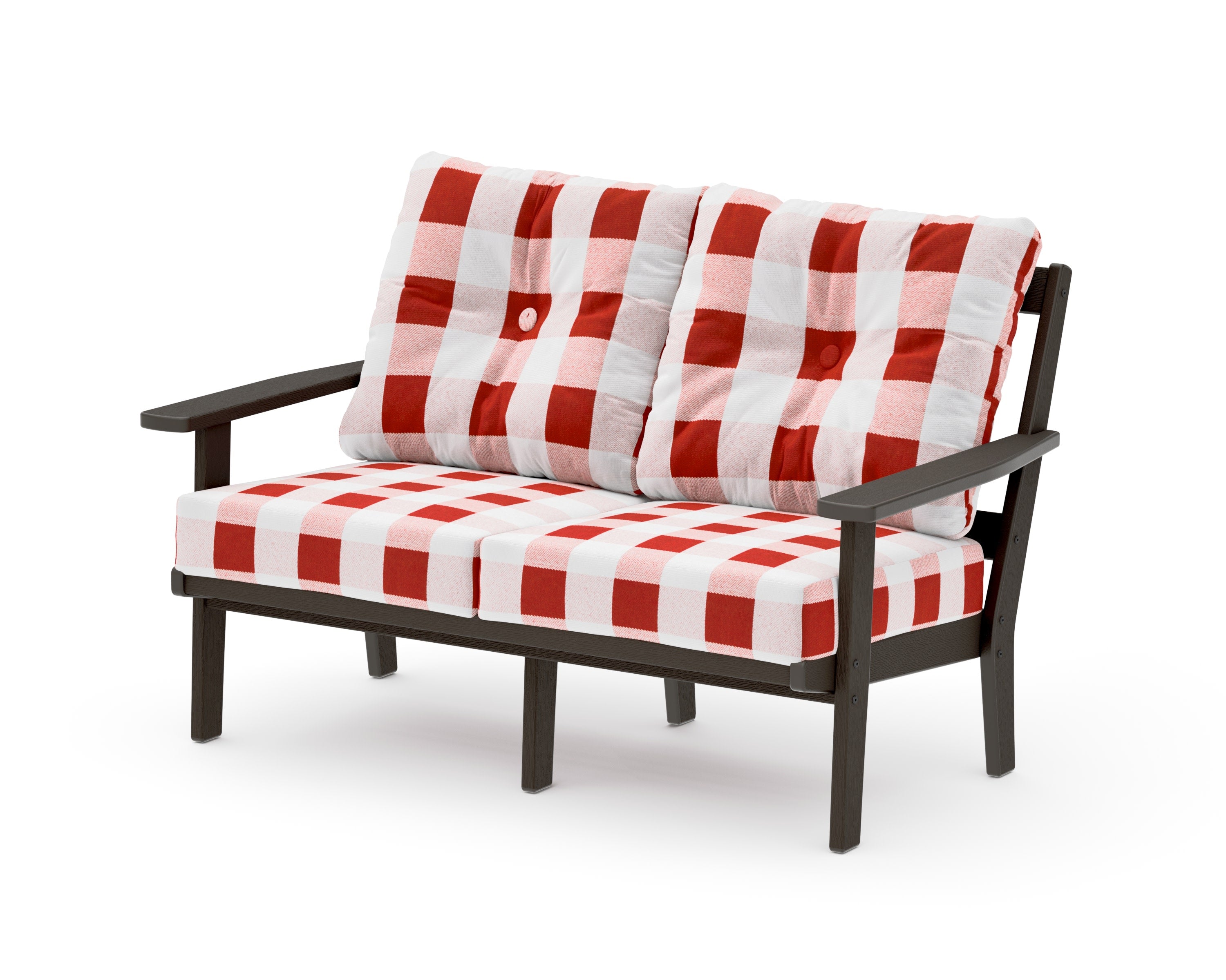Oxford Deep SeatingLoveseat in Vintage Coffee / Buffalo Plaid Crimson