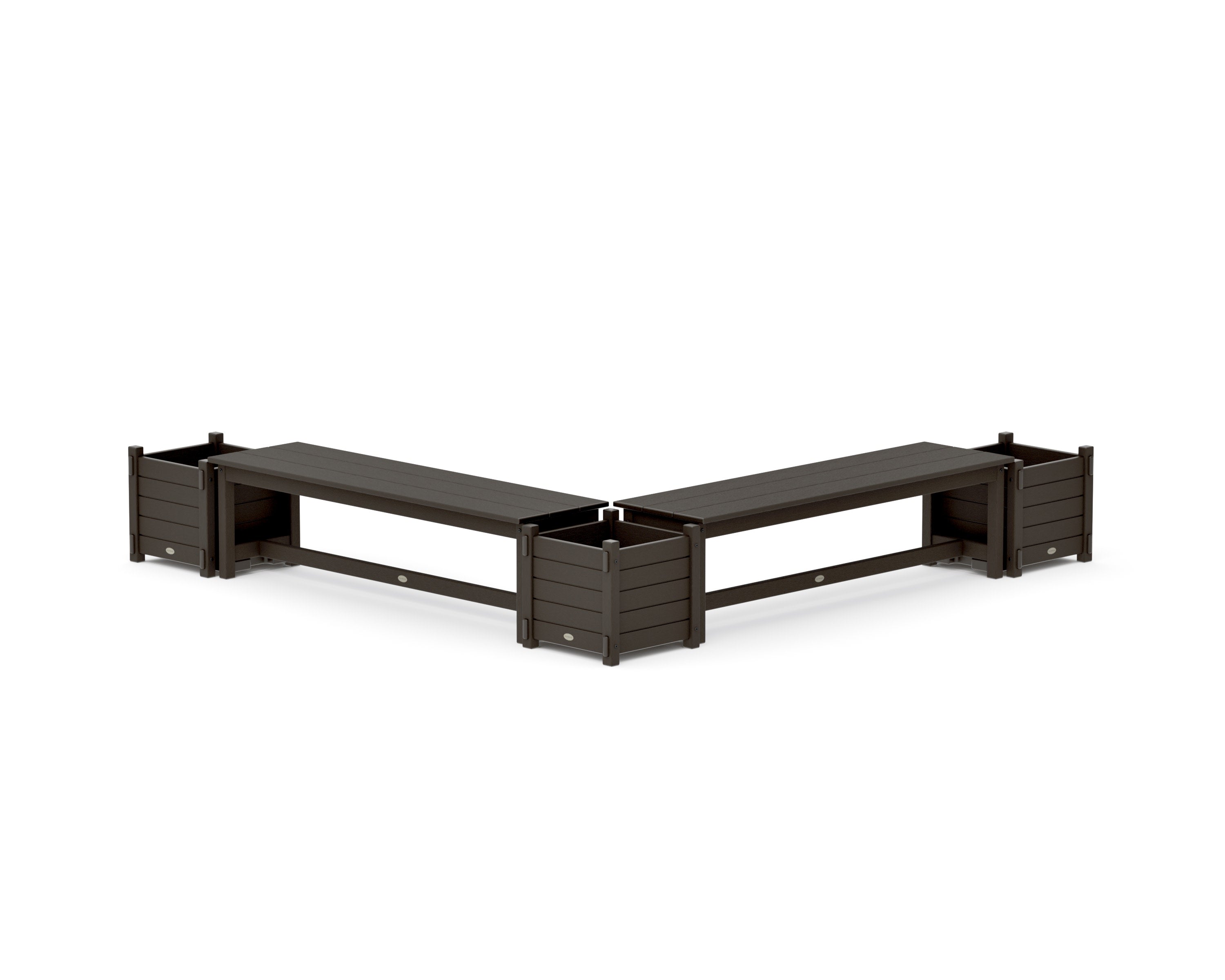 60" Nautical L- Shaped Planter Bench Corner Set in Vintage Coffee