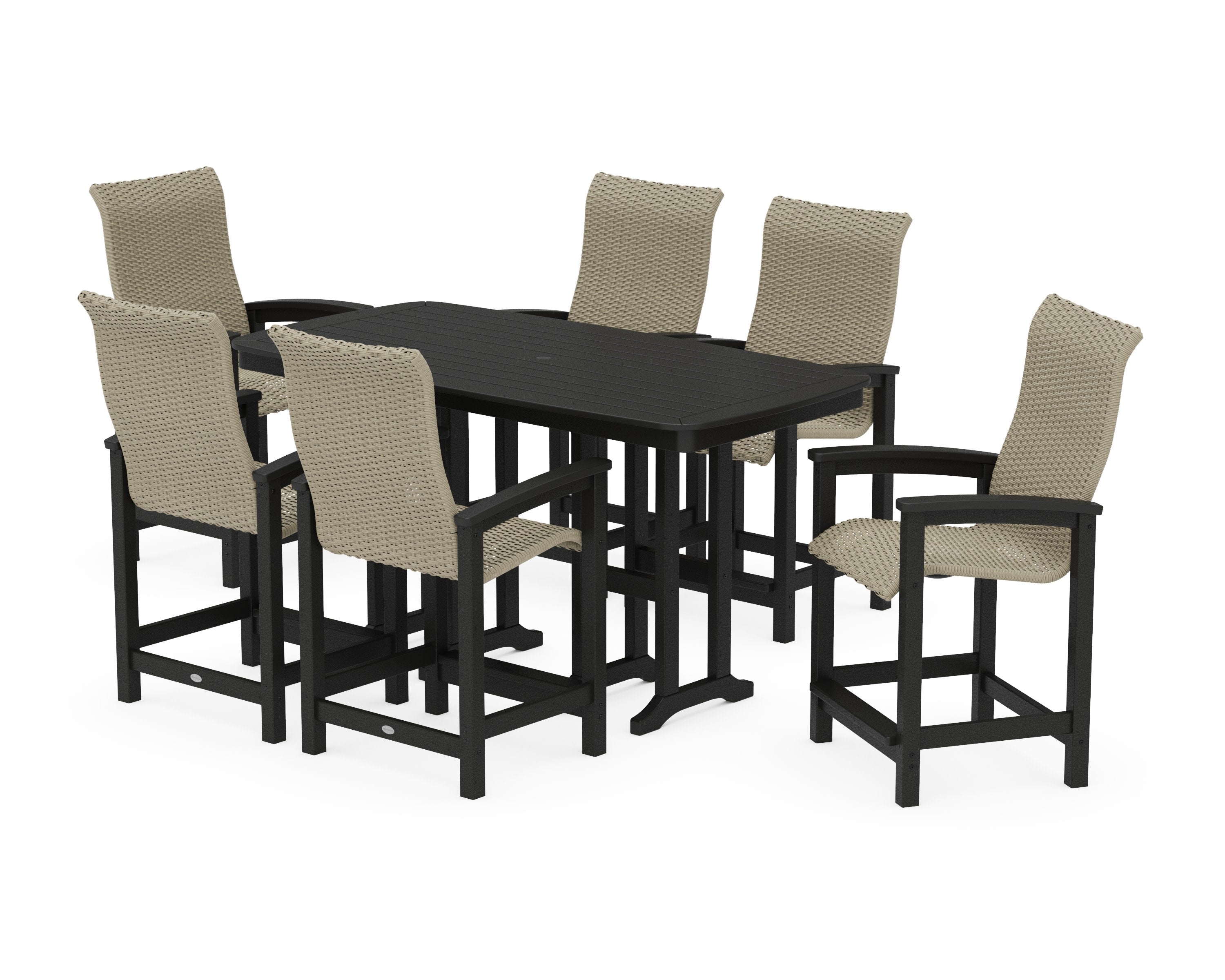 Coastal Woven High-Back Arm Chair 7-Piece Counter Set in Black / Dune Grass