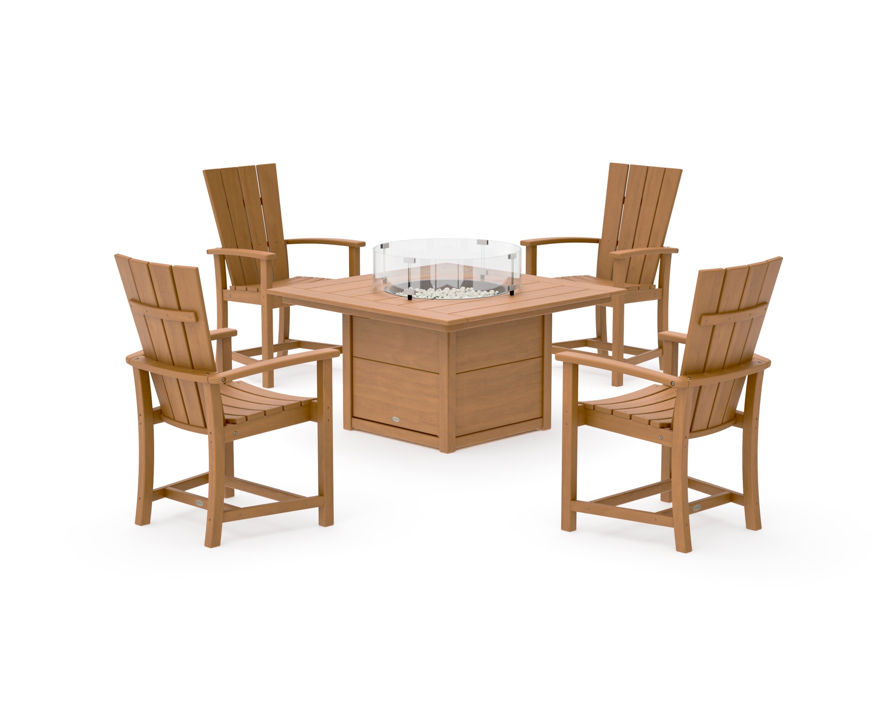Quattro 4-Piece Upright Adirondack Conversation Set with Fire Pit Table in Natural