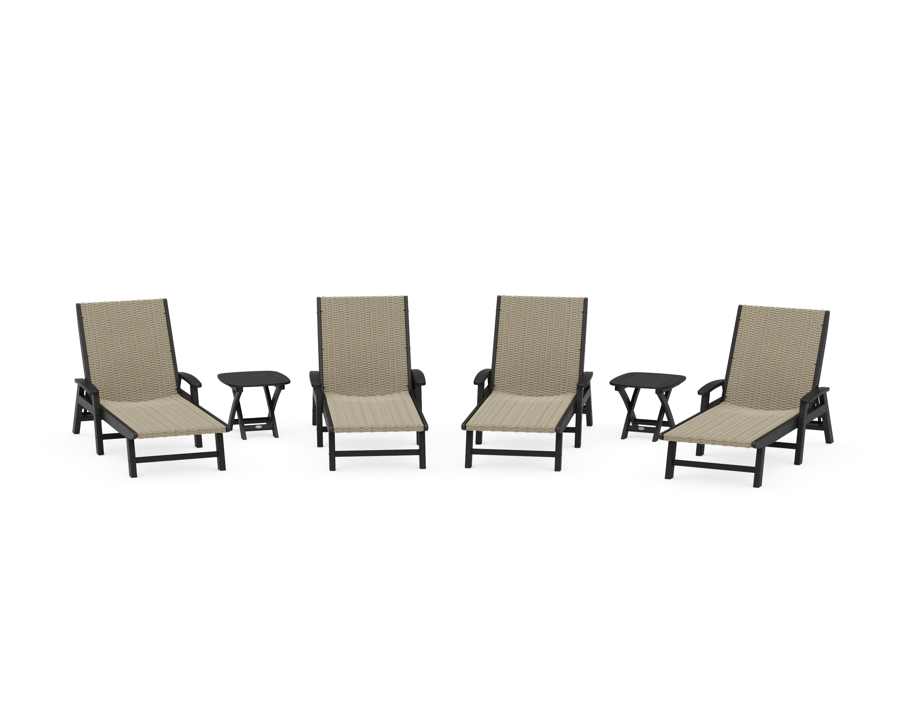 6- Piece Coastal Woven Chaise with Arms Chaise Lounge Set in Black / Dune Grass