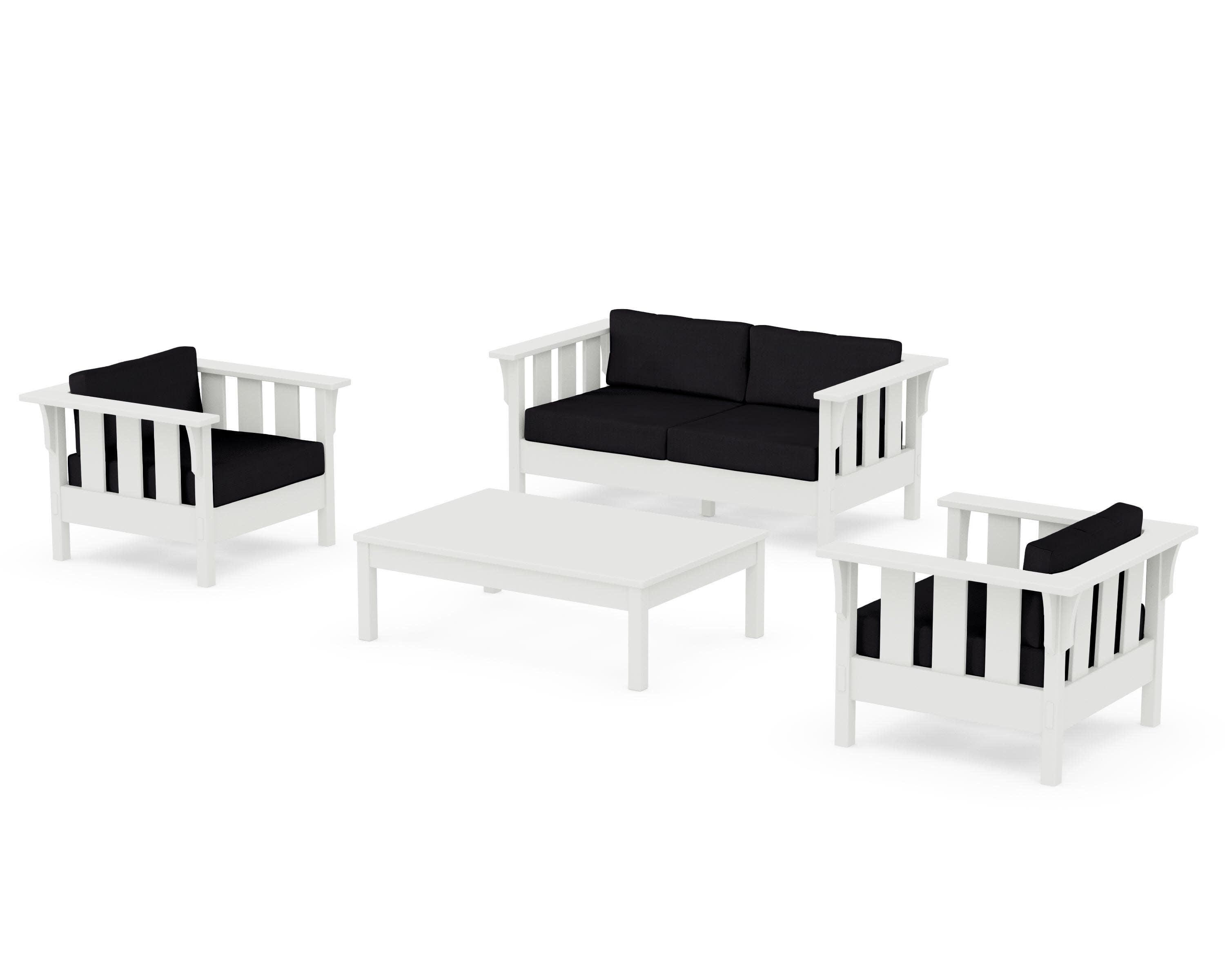 Acadia 4-Piece Deep Seating Set with Loveseat in Vintage White / Midnight Linen