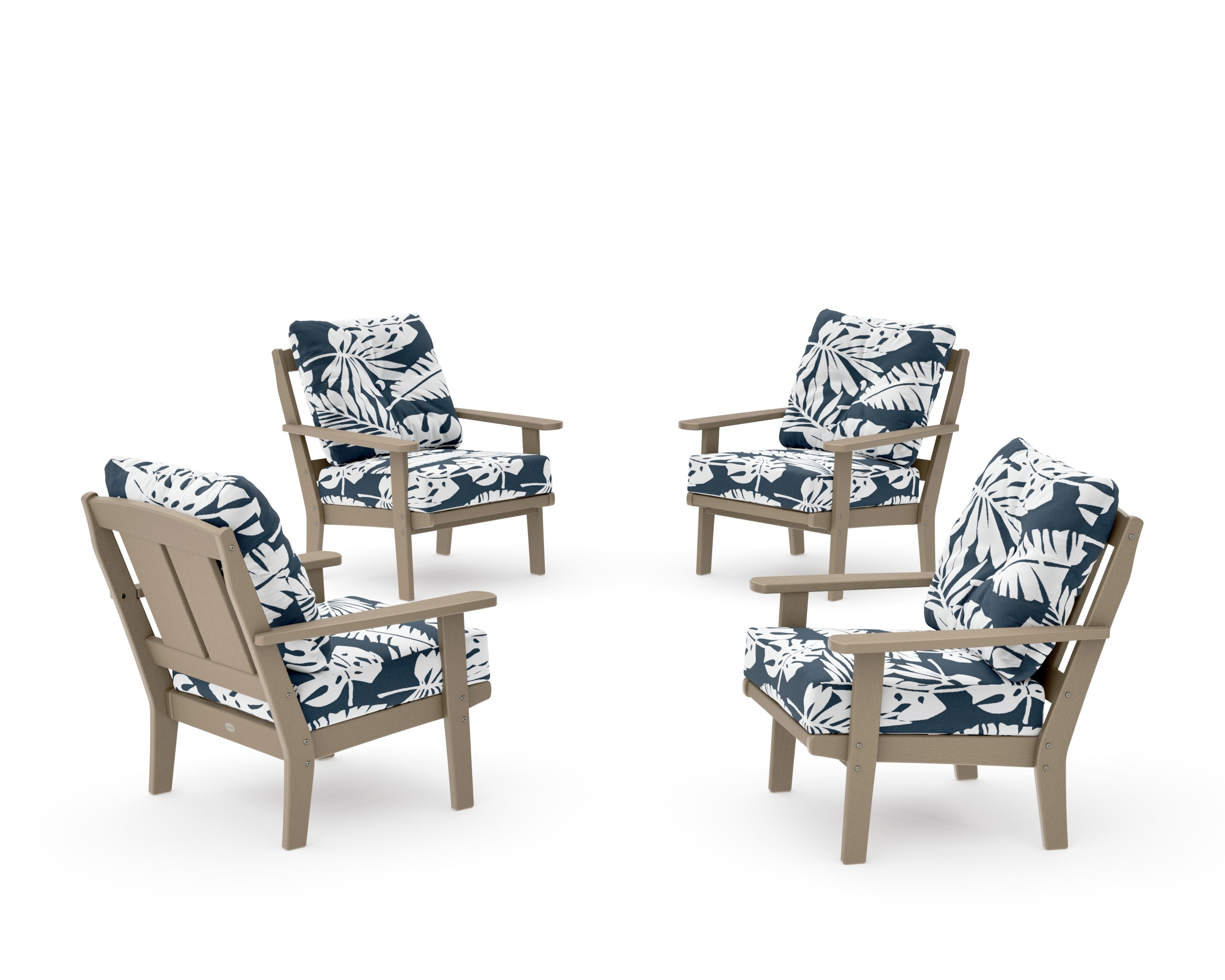 Mission 5-Piece Deep Seating Set with Fire Pit Table in Vintage Sahara / Leaf Marine Indigo