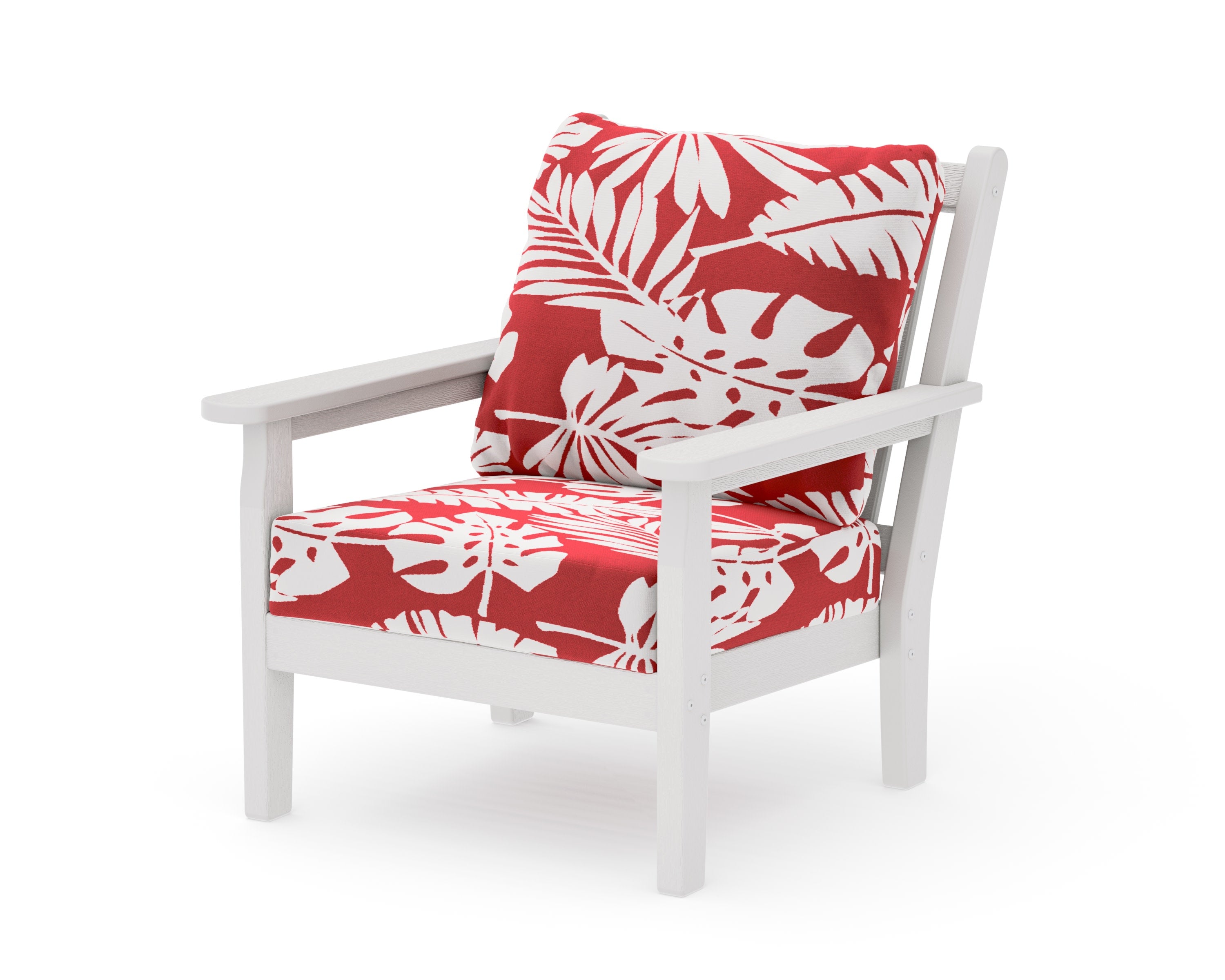 Chippendale Deep Seating Chair in Vintage White / Leaf Crimson