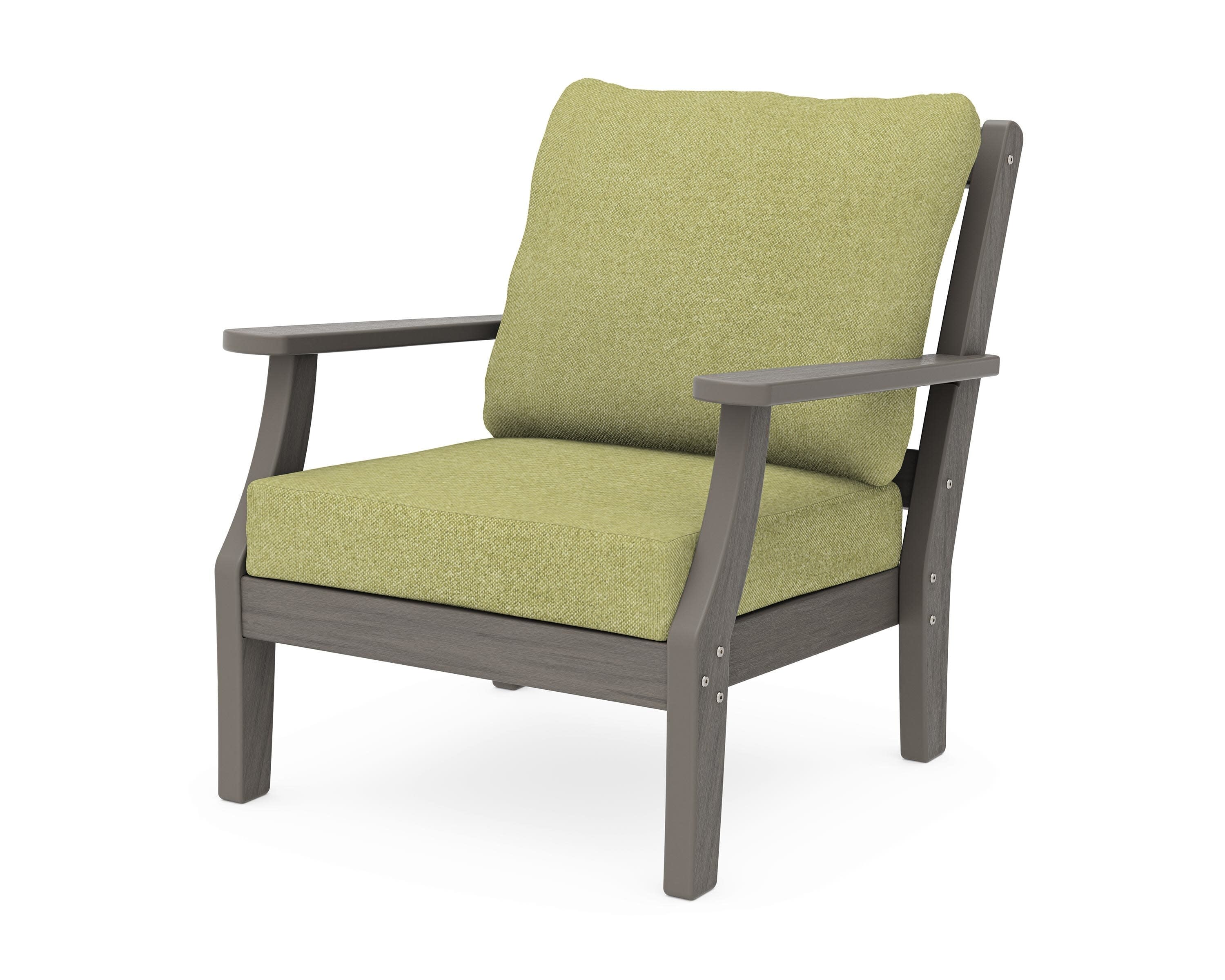 Chinoiserie Deep Seating Chair in Driftwood / Chartreuse Boucle