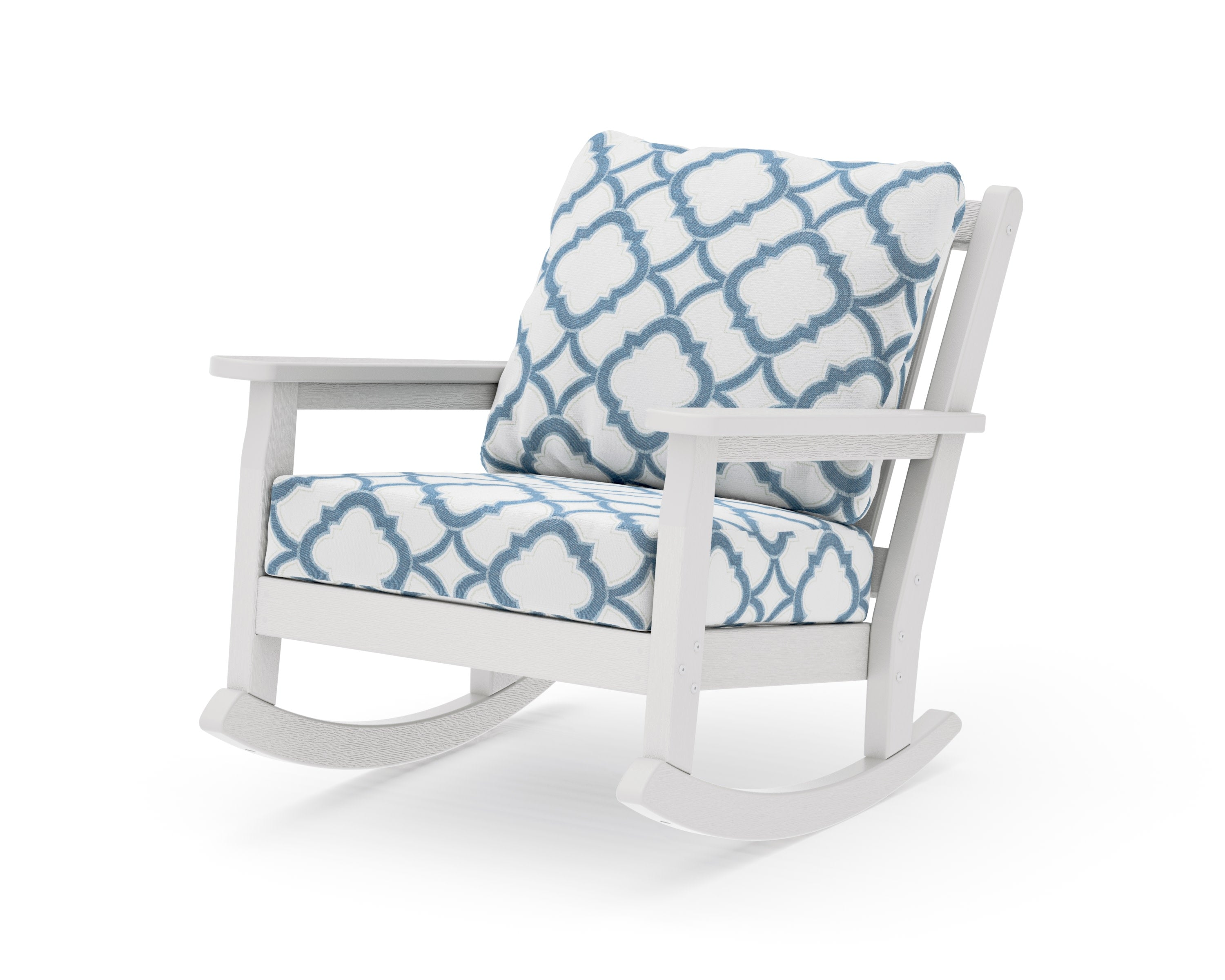 Chippendale Deep Seating Rocking Chair in Vintage White / Trellis Sky Blue