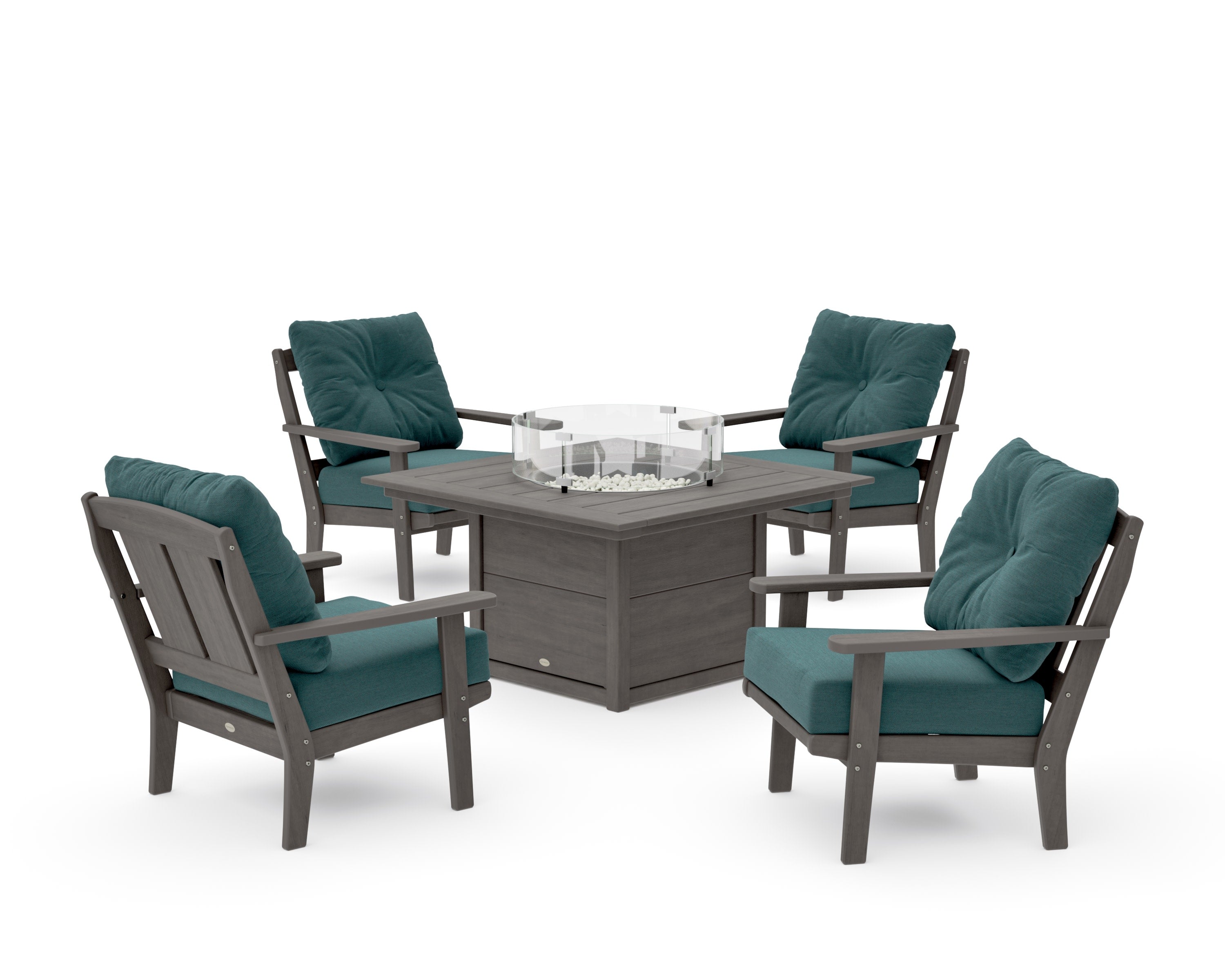 Mission 5-Piece Deep Seating Set with Fire Pit Table in Driftwood / Ocean Teal