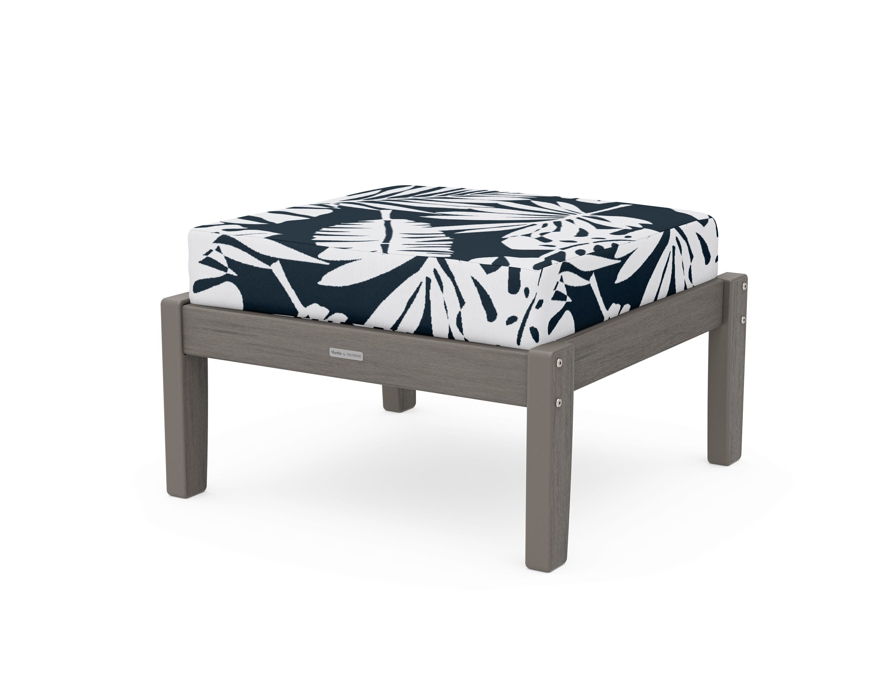 Chinoiserie Deep Seating Ottoman in Driftwood / Leaf Marine Indigo