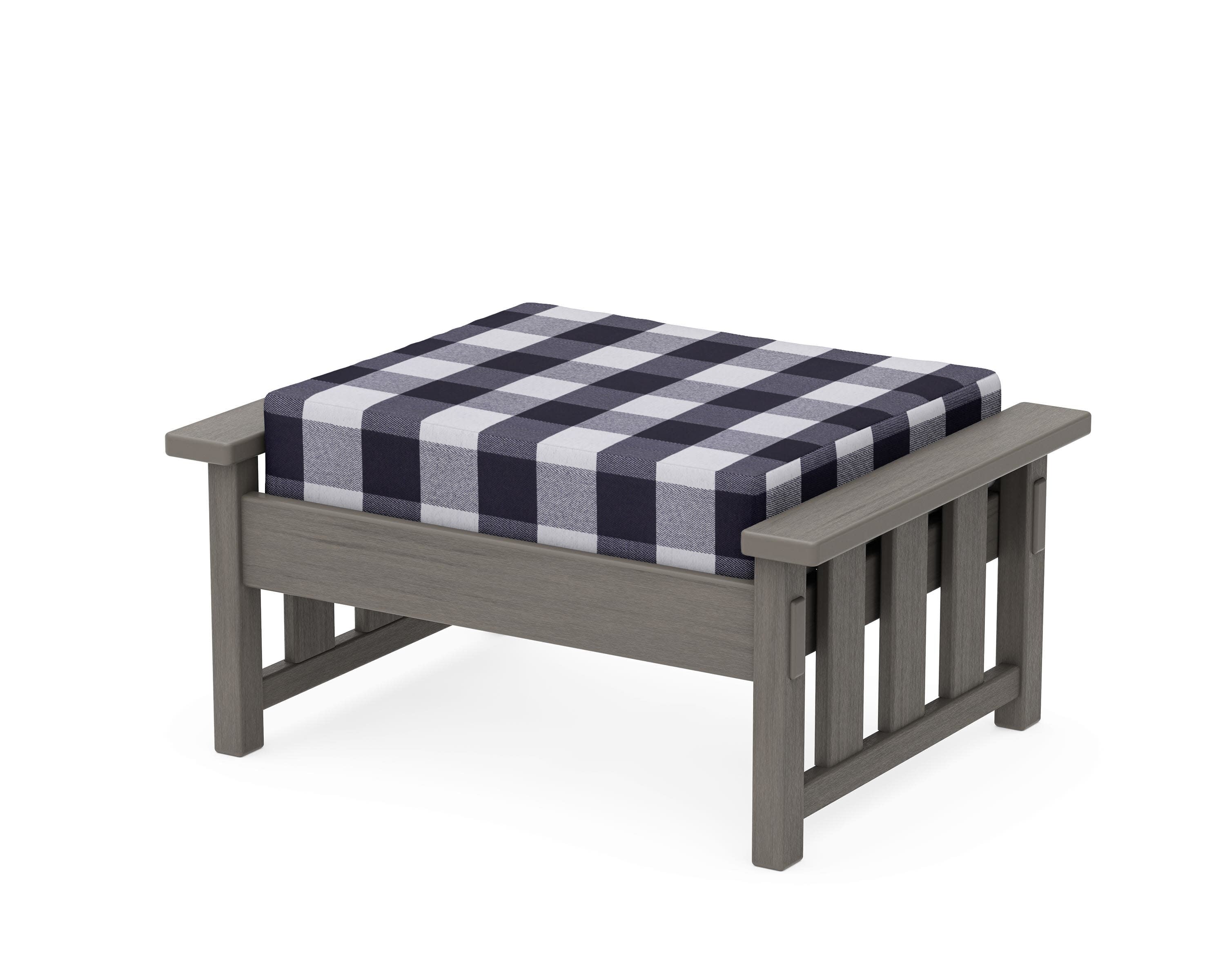 Acadia Deep Seating Ottoman in Driftwood / Buffalo Plaid Navy