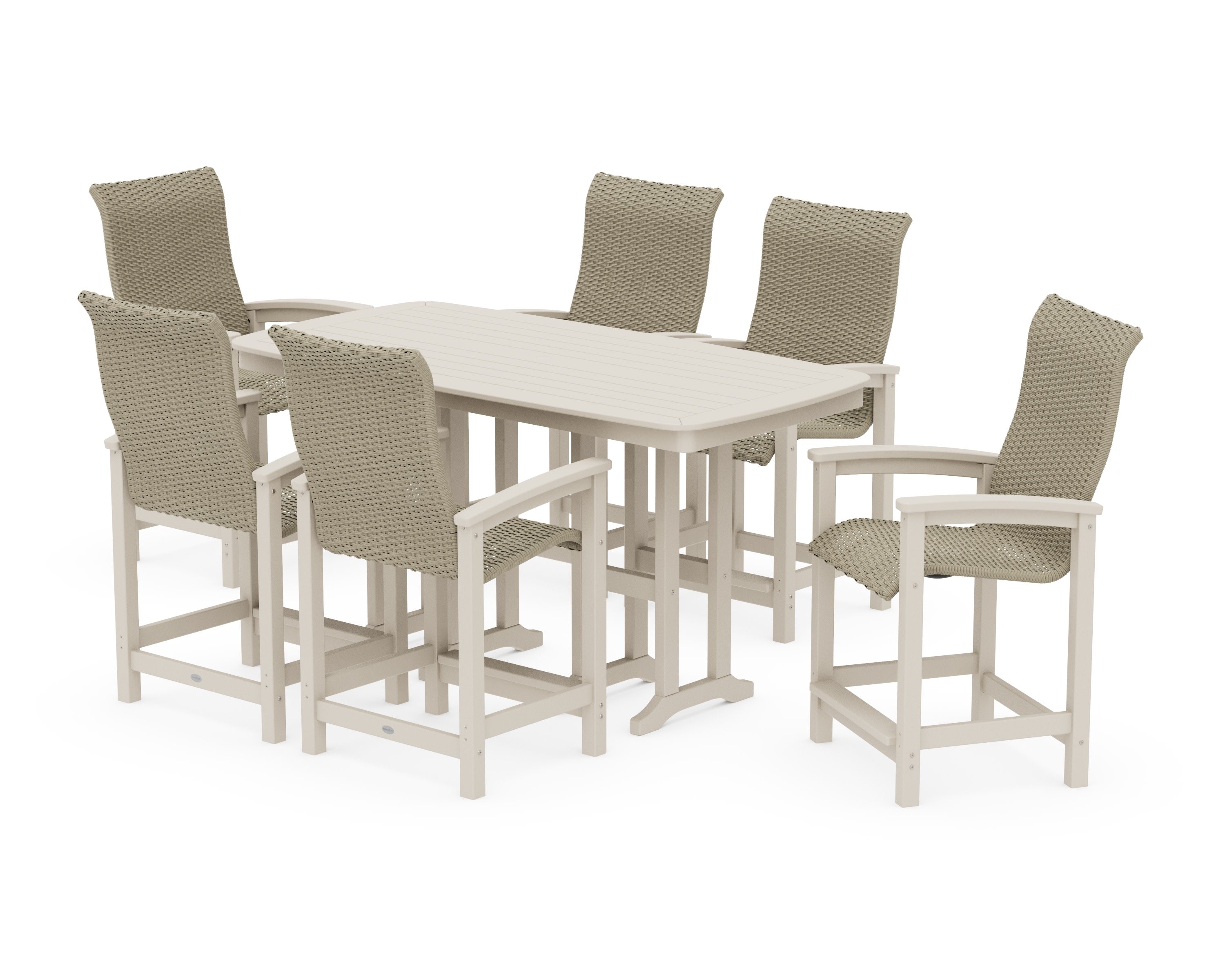 Coastal Woven High-Back Arm Chair 7-Piece Counter Set in Sand / Dune Grass