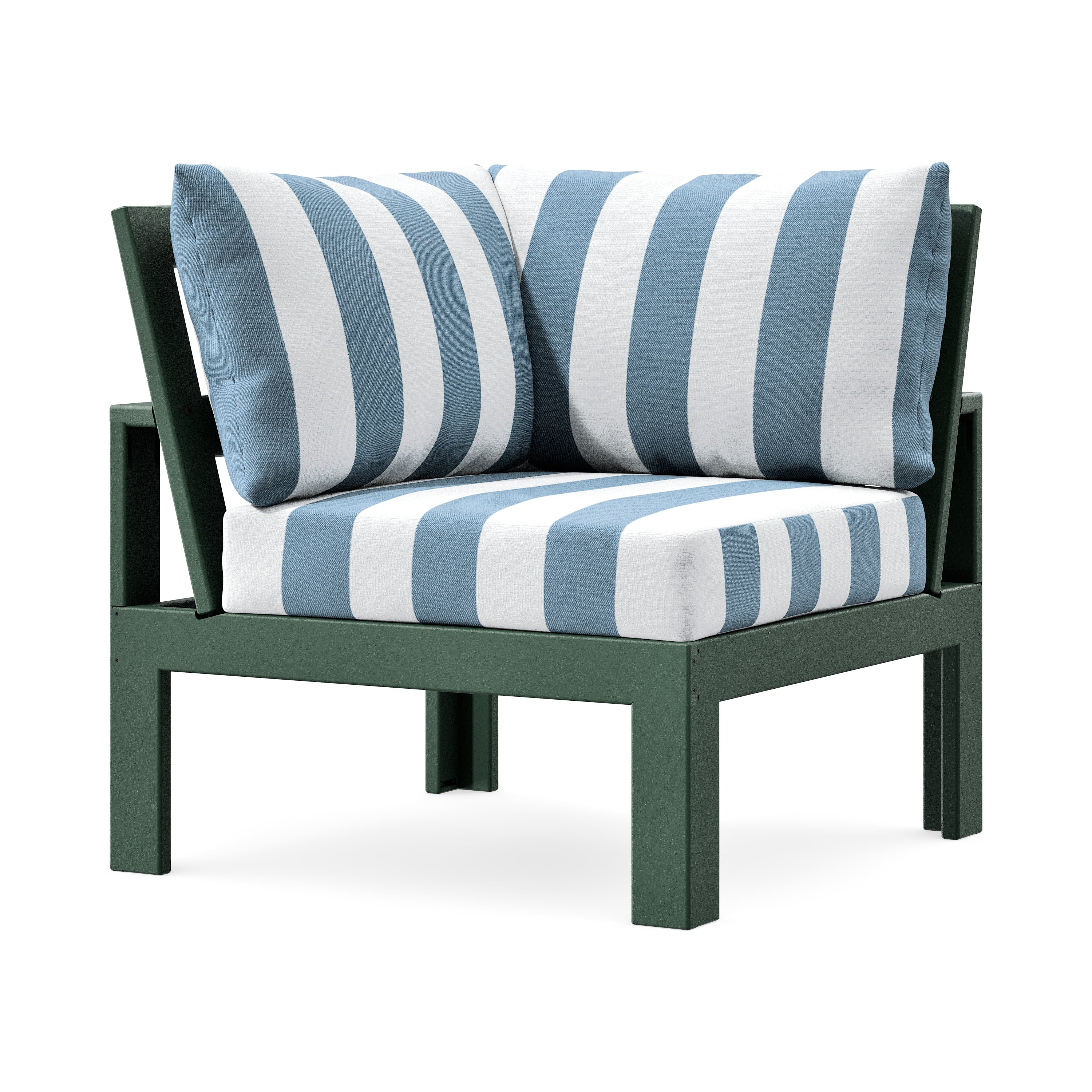 Modular Corner Chair in Green / Cabana Stripe Sky Blue