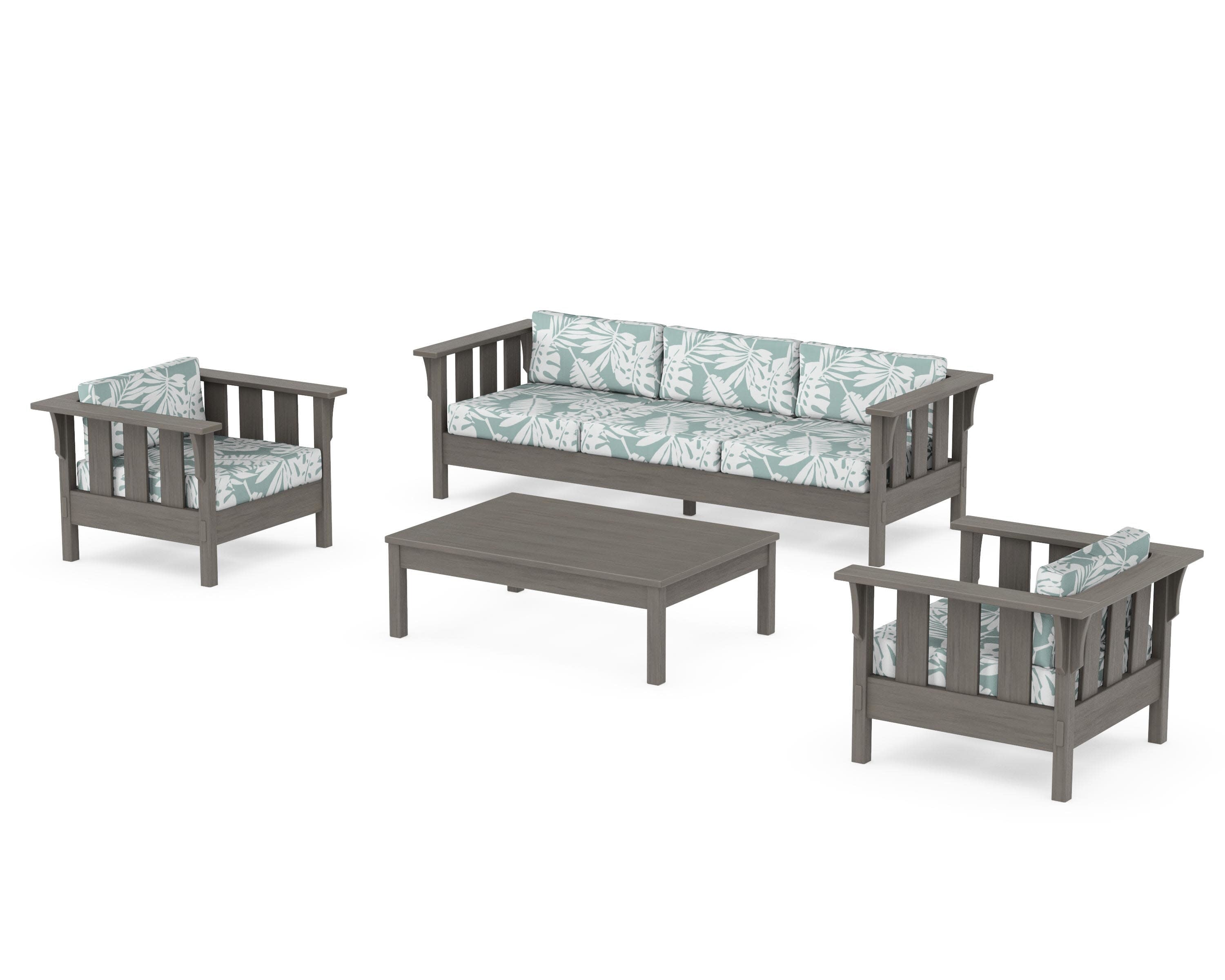 Acadia 4-Piece Deep Seating Set with Sofa in Driftwood / Leaf Glacier Spa