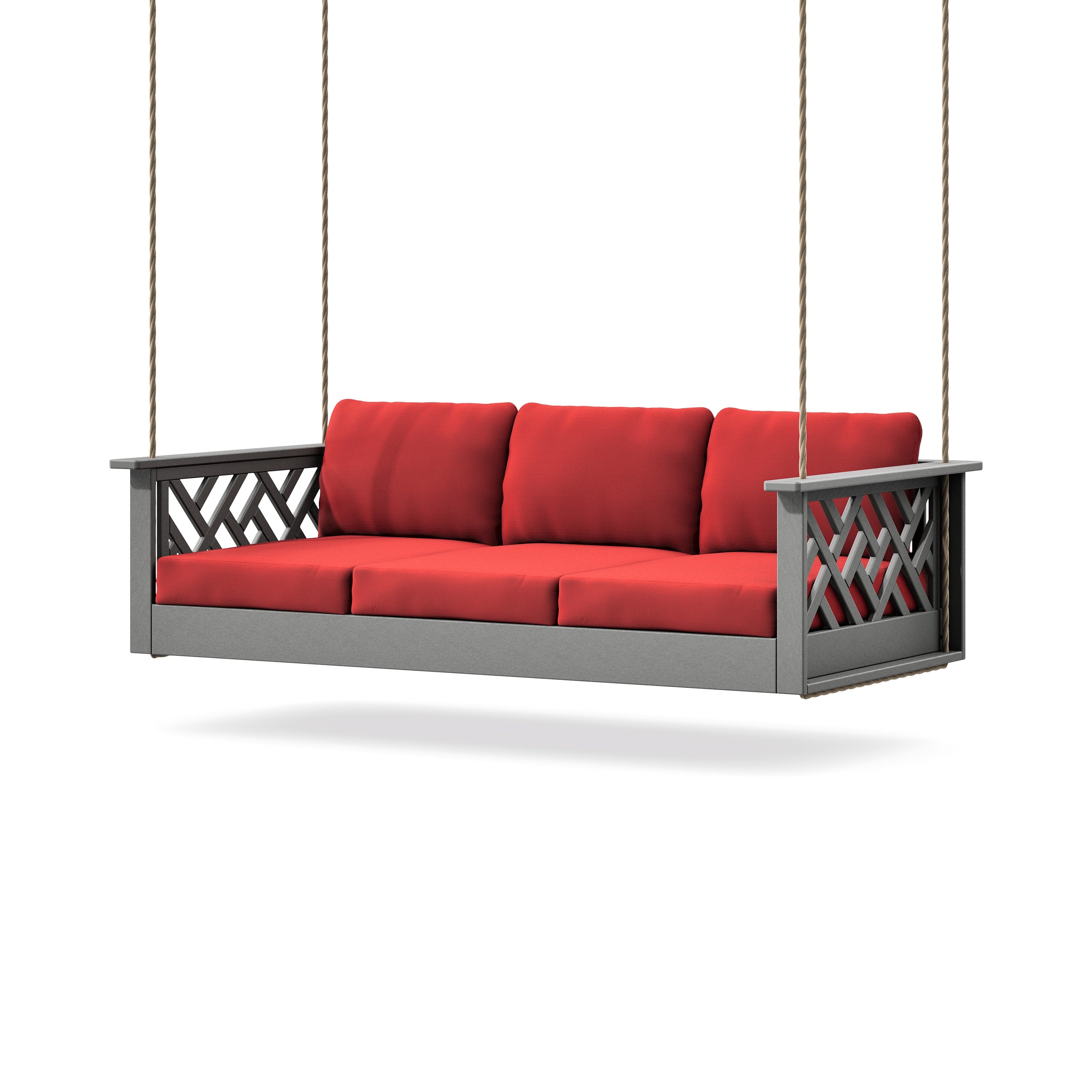 Chippendale Daybed Swing in Slate Grey / Crimson Linen