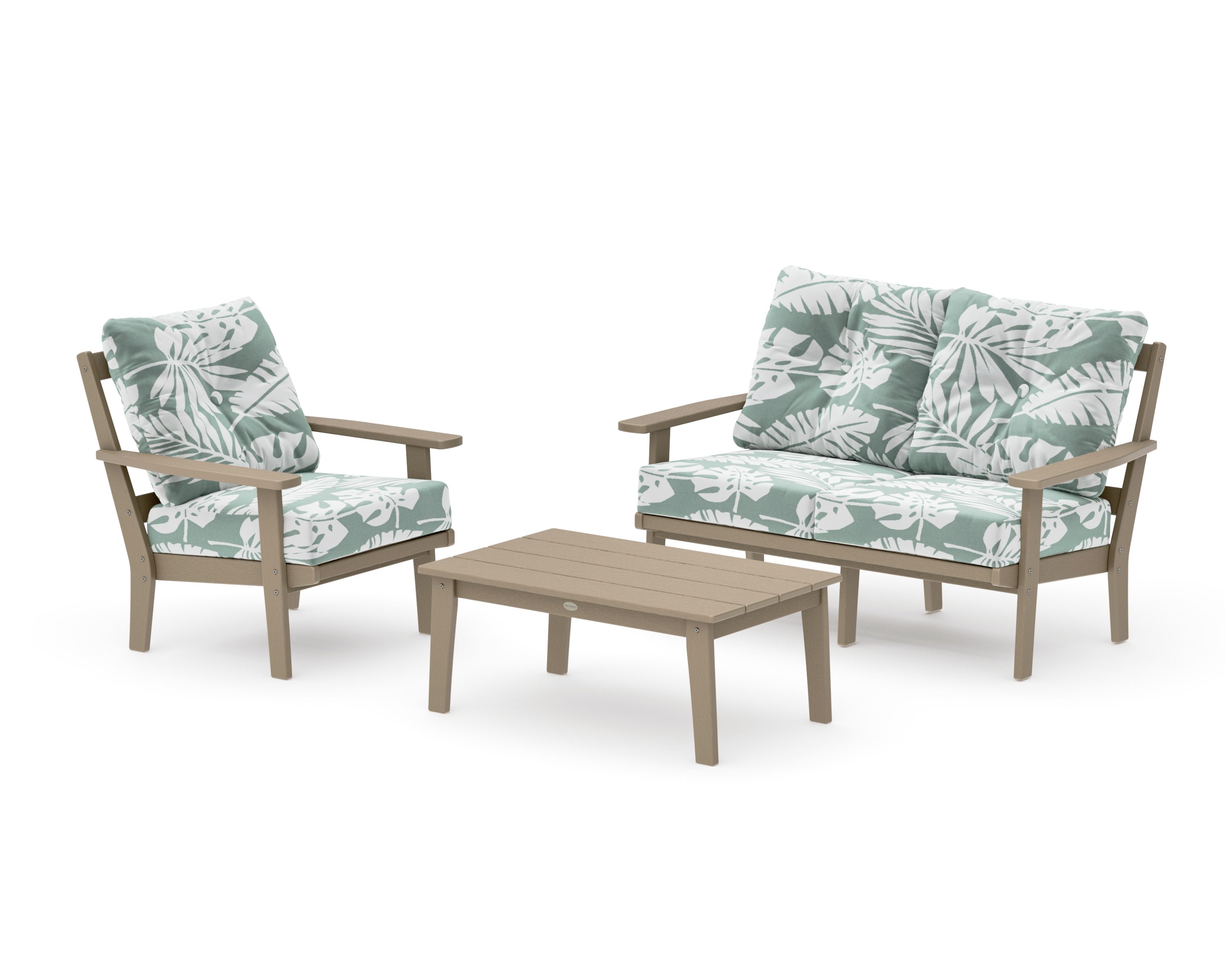 Prairie 3-Piece Deep Seating Set with Loveseat in Vintage Sahara / Leaf Glacier Spa