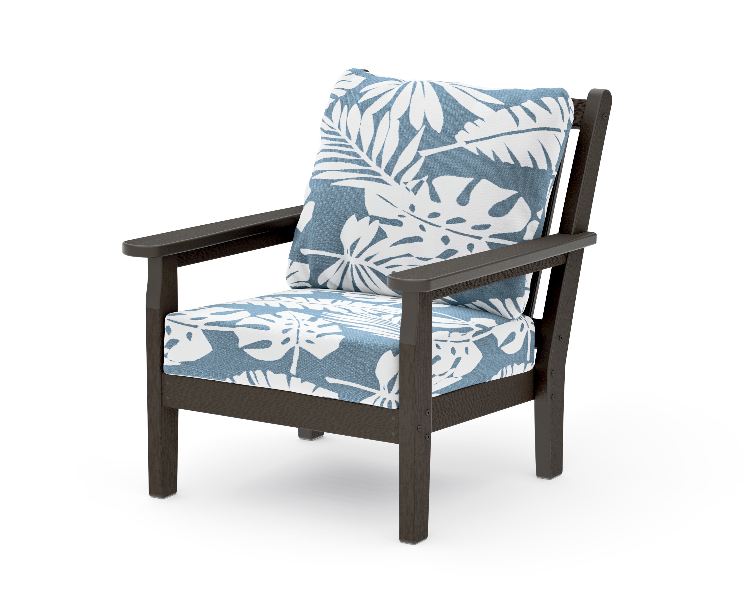 Chippendale Deep Seating Chair in Vintage Coffee / Leaf Sky Blue