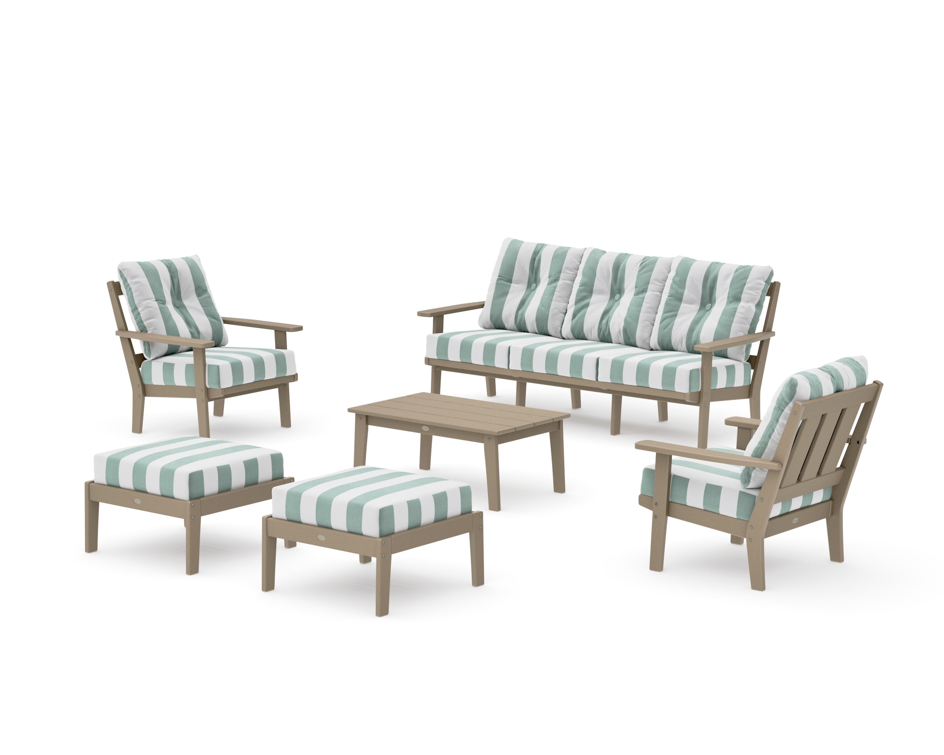 Oxford 6-Piece Lounge Sofa Set in Vintage Sahara / Cabana Stripe Glacier Spa