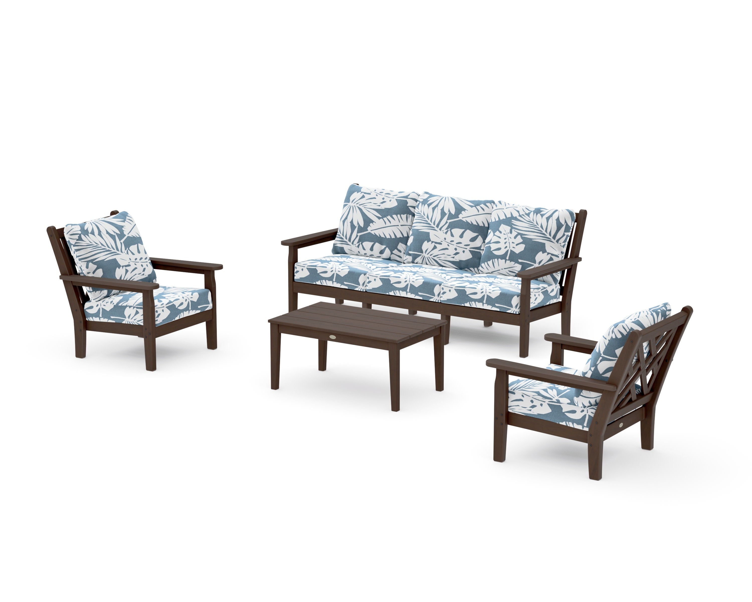 Chippendale 4-Piece Deep Seating Set with Sofa in Kona / Leaf Sky Blue