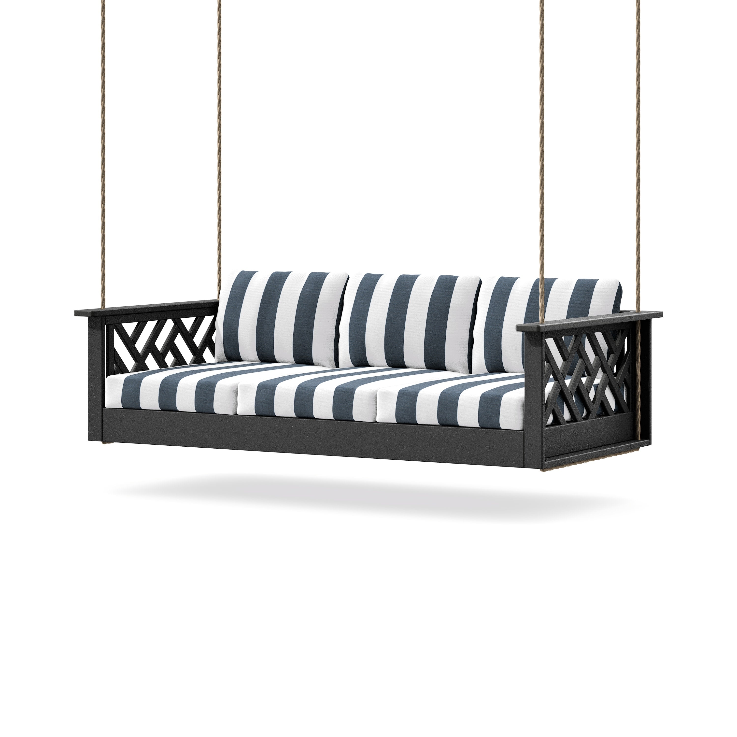Chippendale Daybed Swing in Black / Cabana Stripe Marine Indigo
