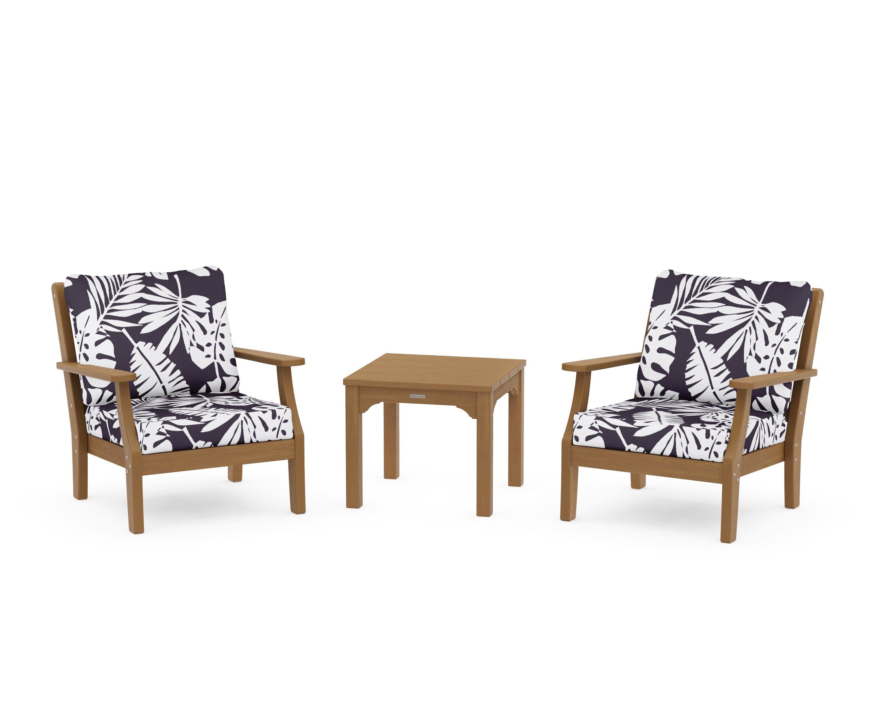 Chinoiserie 3-Piece Deep Seating Set in Natural / Leaf Navy