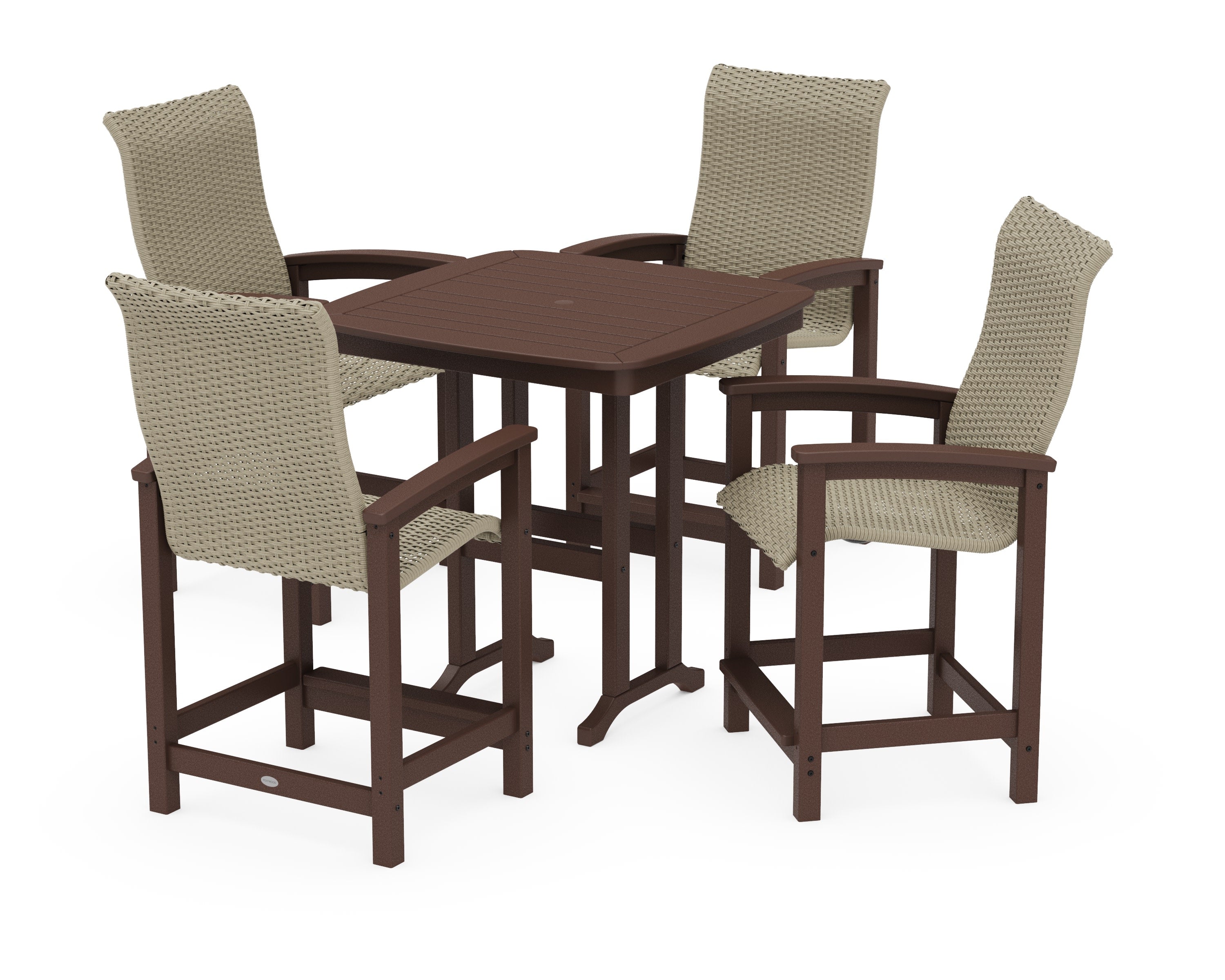 Coastal Woven High-Back 5-Piece Counter Set in Mahogany / Dune Grass