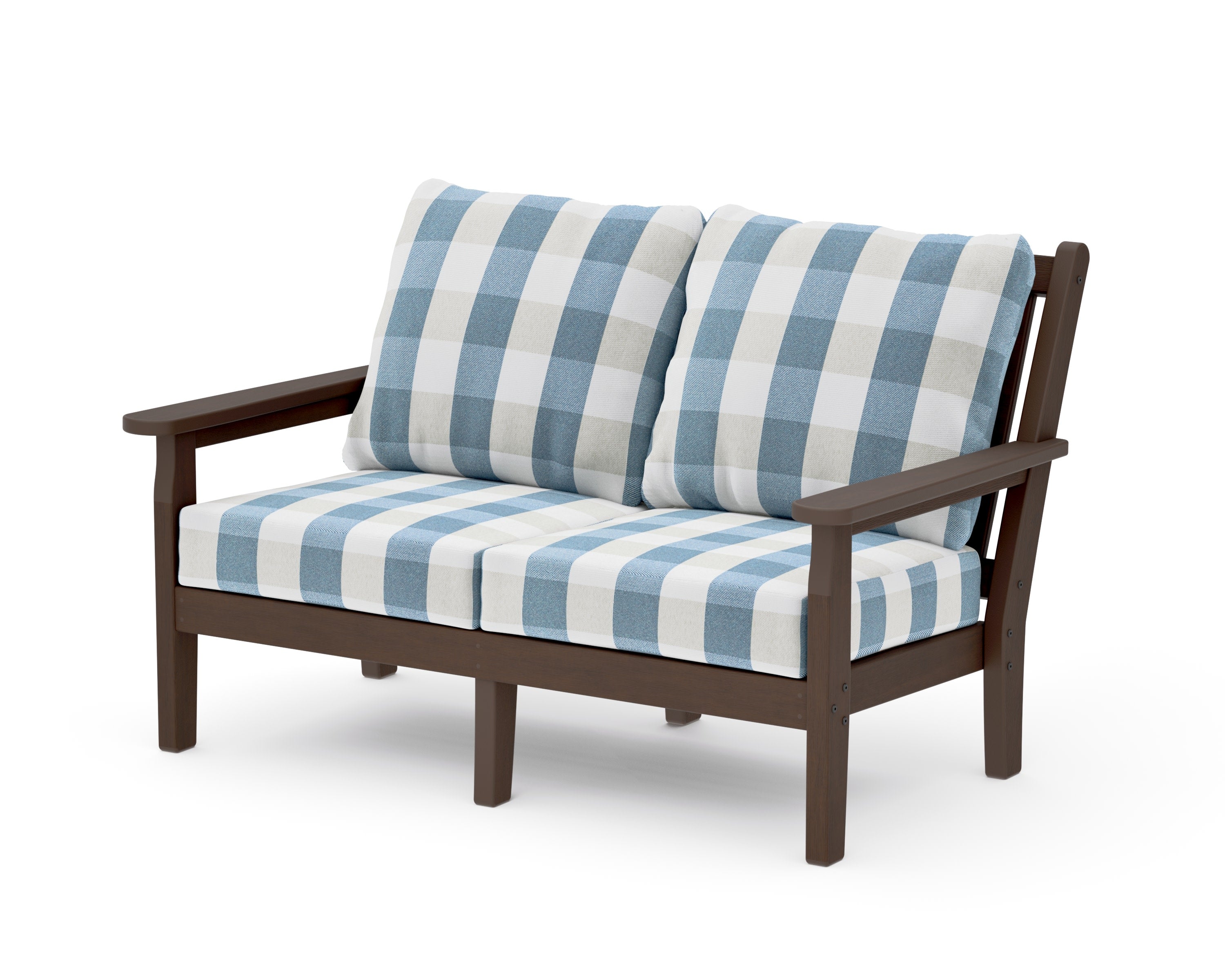 Chippendale Deep Seating Loveseat in Kona / Buffalo Plaid Sky Blue