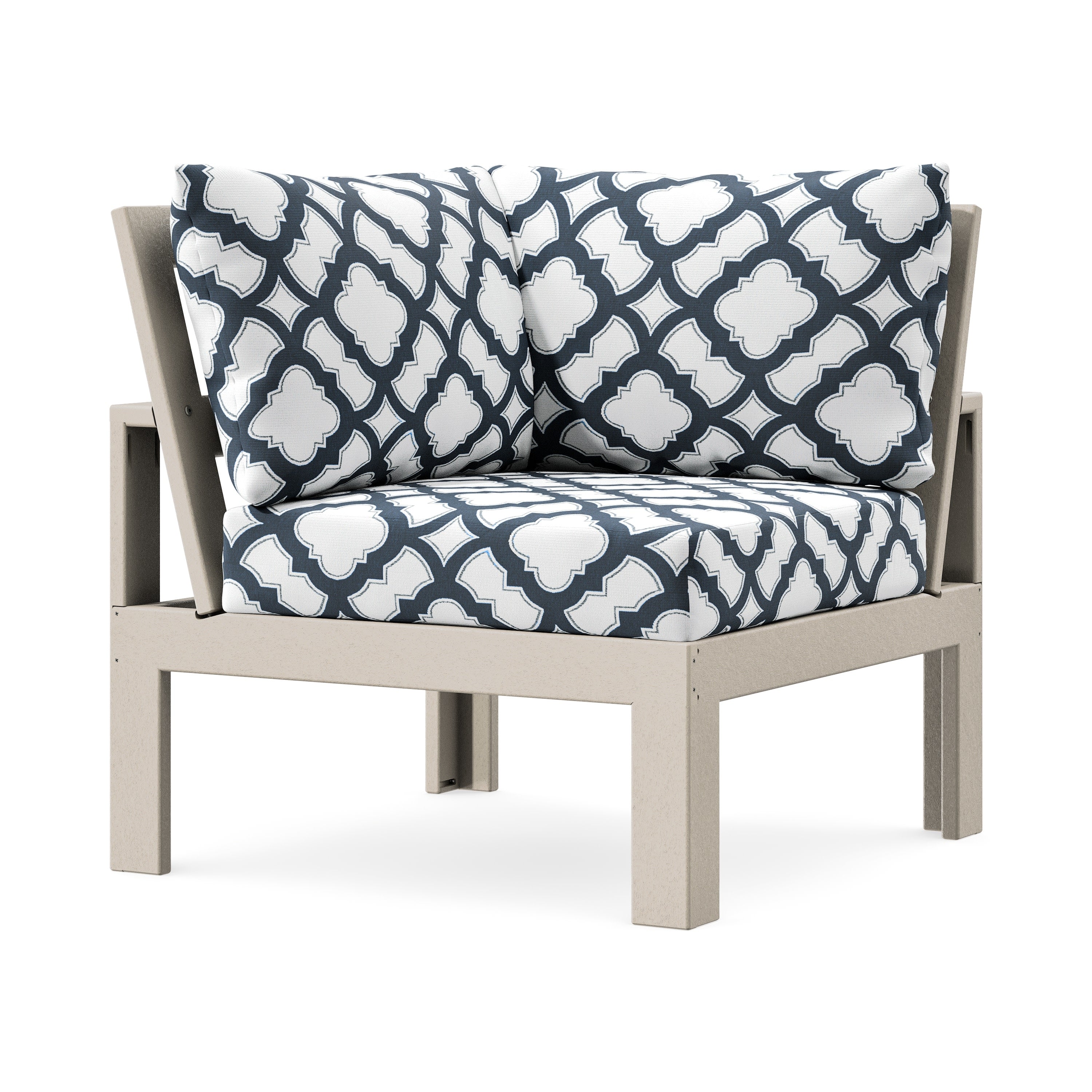 Modular Corner Chair in Sand / Trellis Marine Indigo