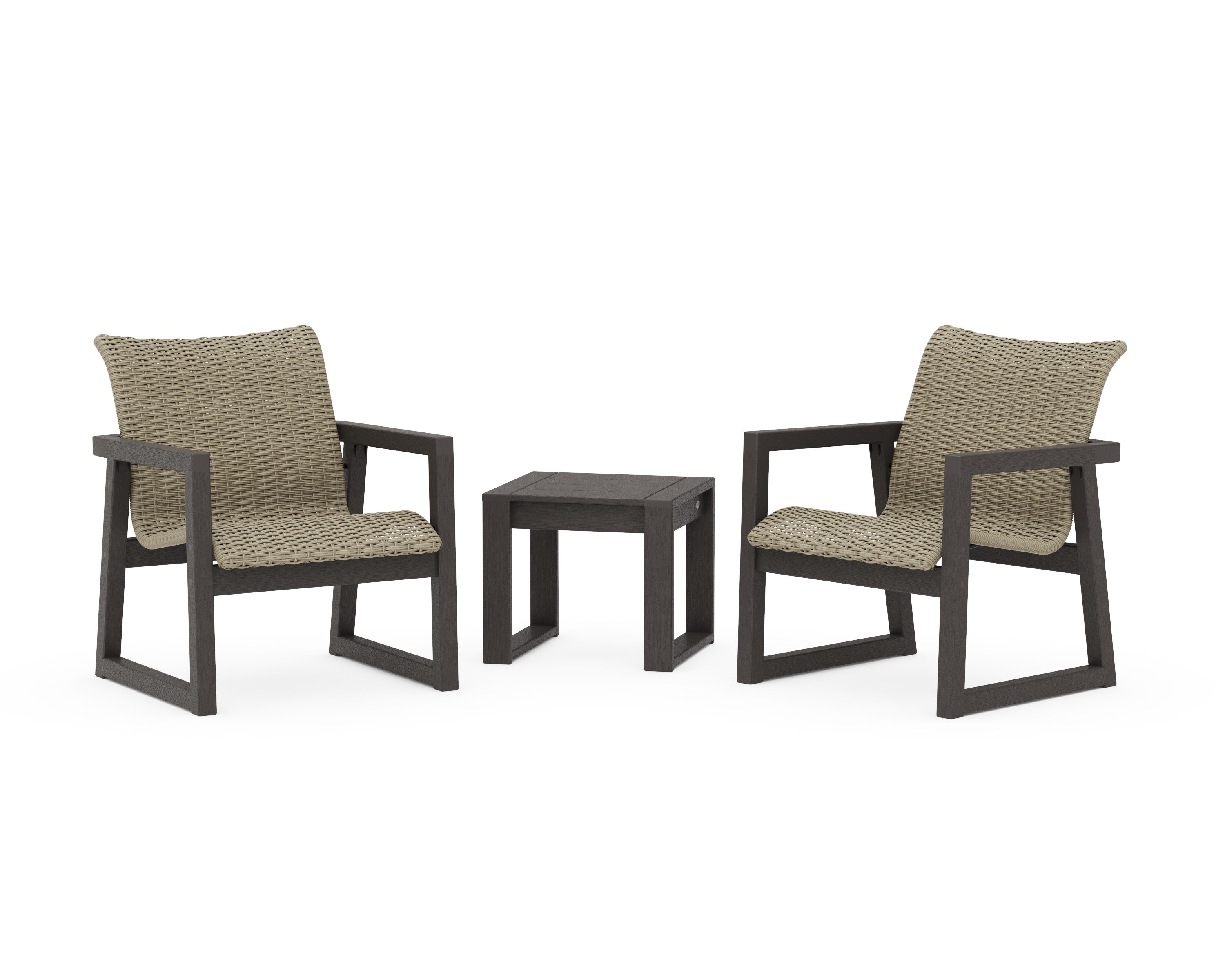 EDGE Woven 3-Piece Lounge Chair Seating Set in Vintage Coffee / Dune Grass
