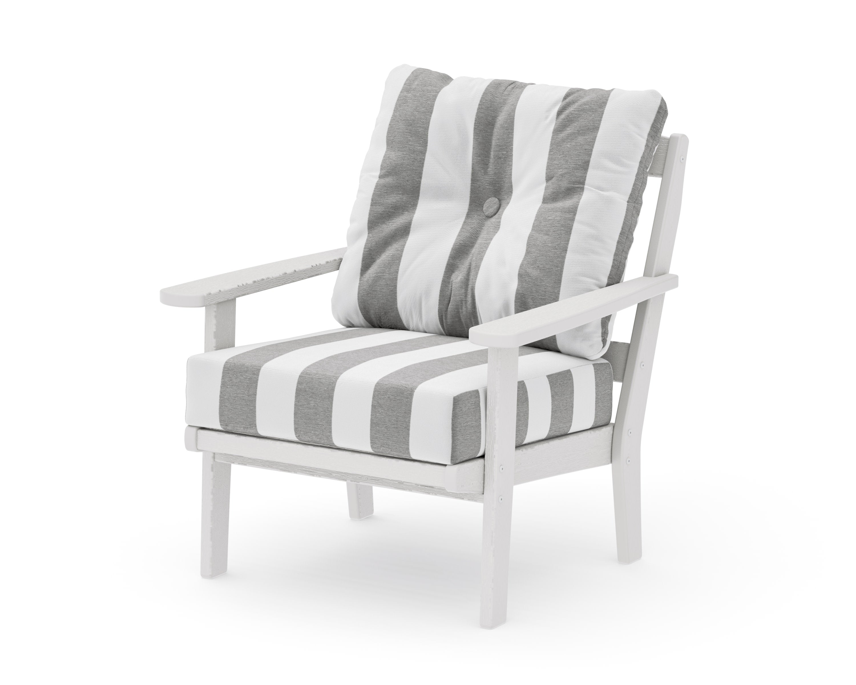 Mission Deep Seating Chair in Vintage White / Cabana Stripe Grey Mist
