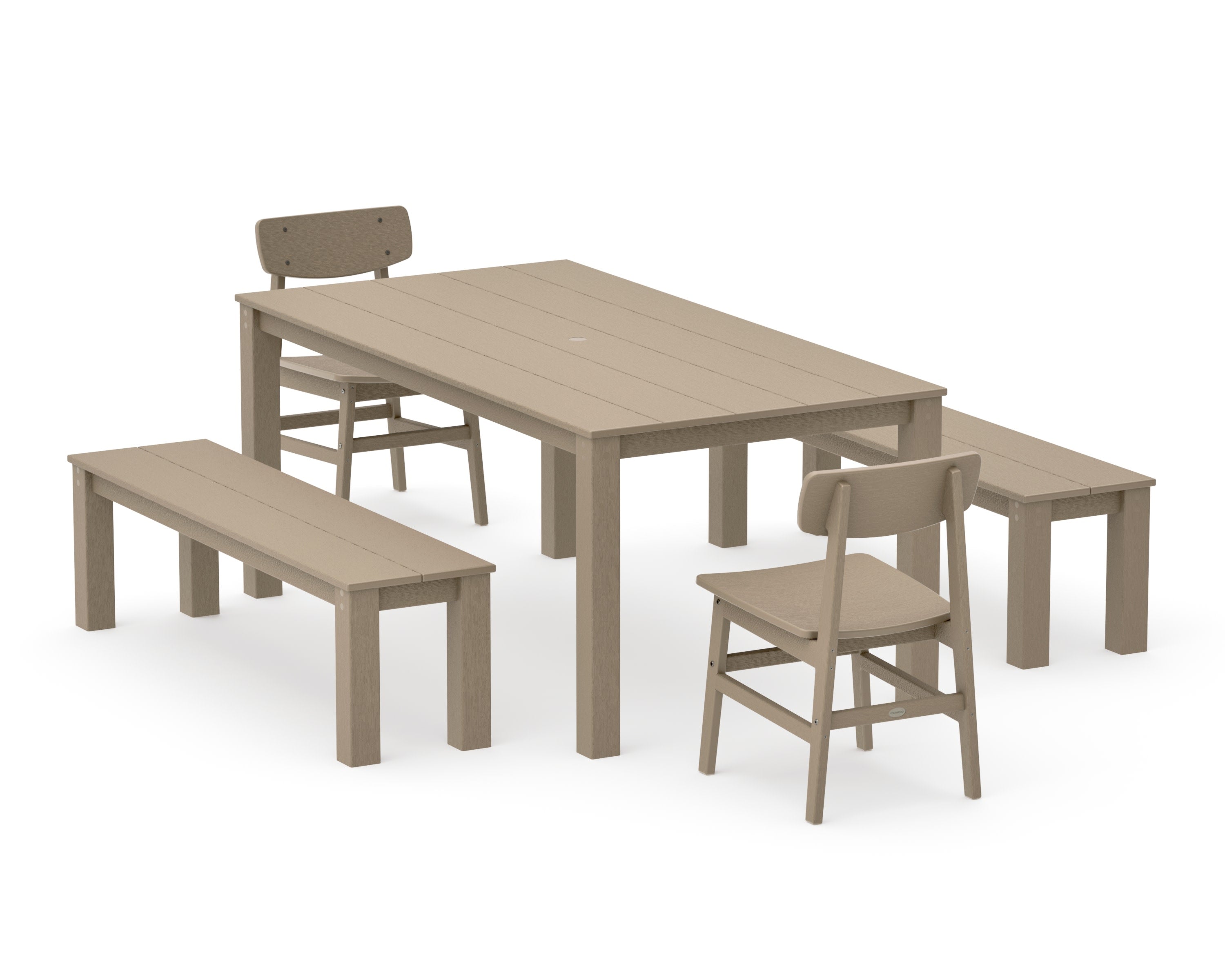 Modern Studio Urban Chair 5-Piece Parsons Dining Set with Benches in Vintage Sahara