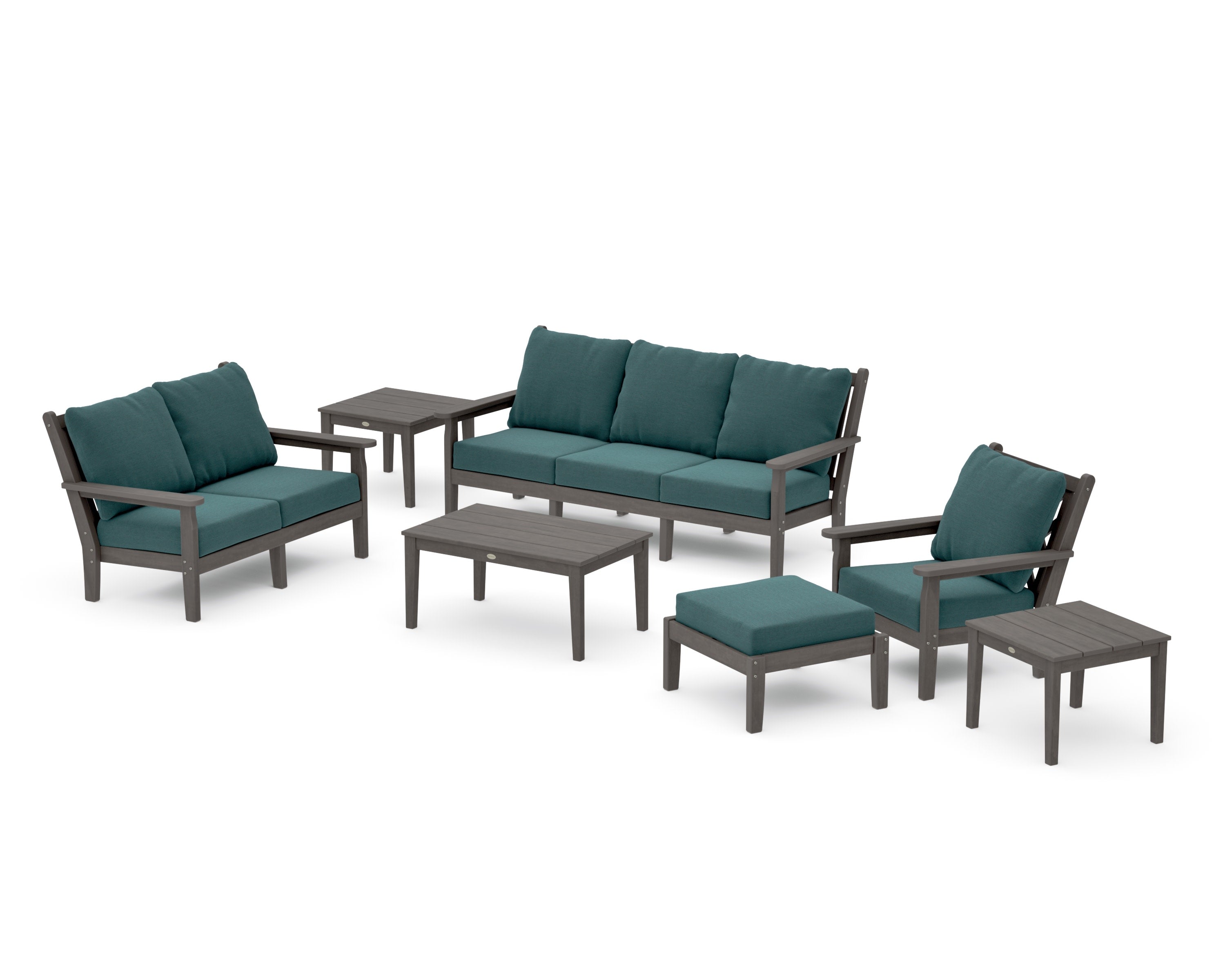 Chippendale 7-Piece Deep Seating Set in Driftwood / Ocean Teal