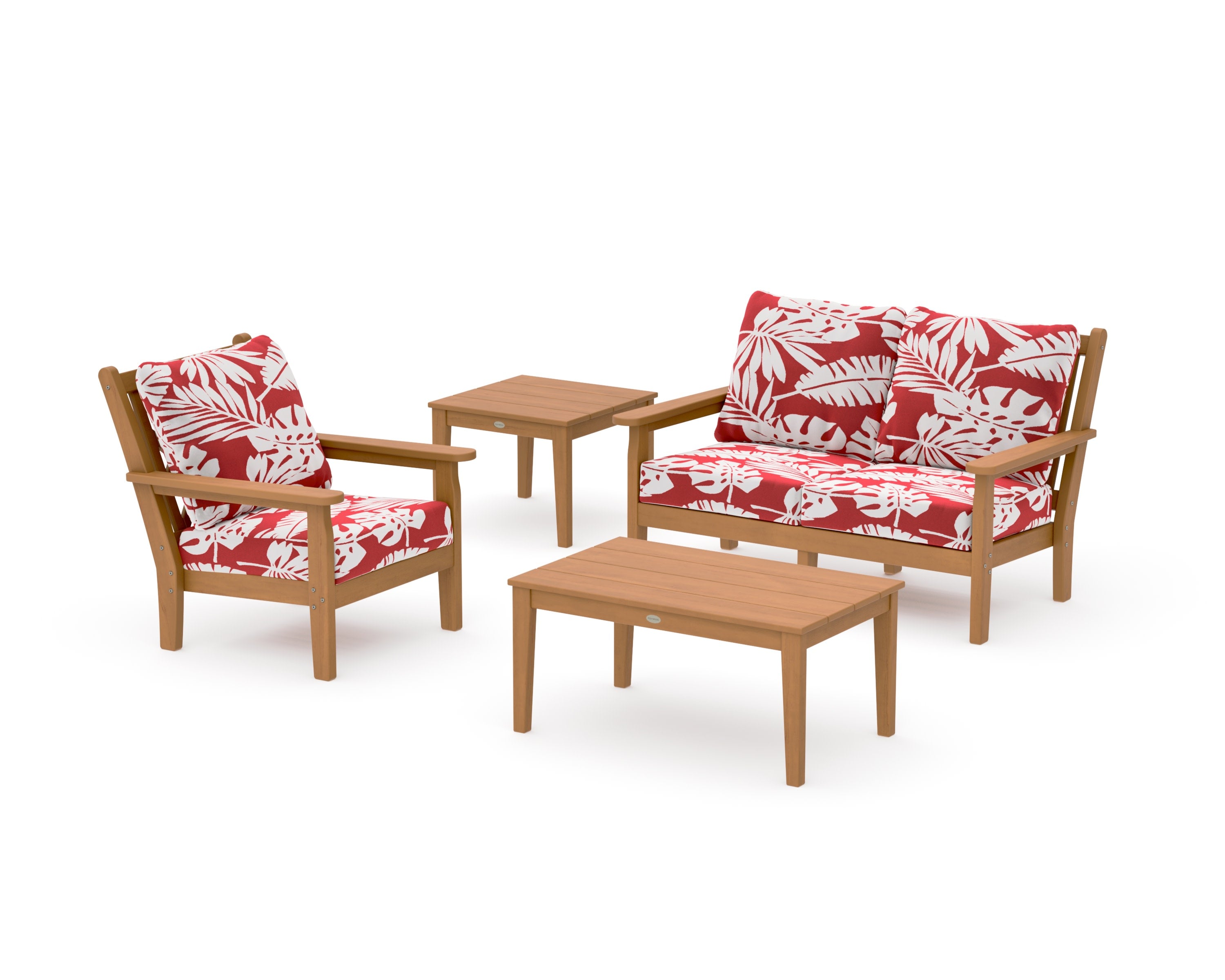 Chippendale 4-Piece Deep Seating Set in Natural / Leaf Crimson