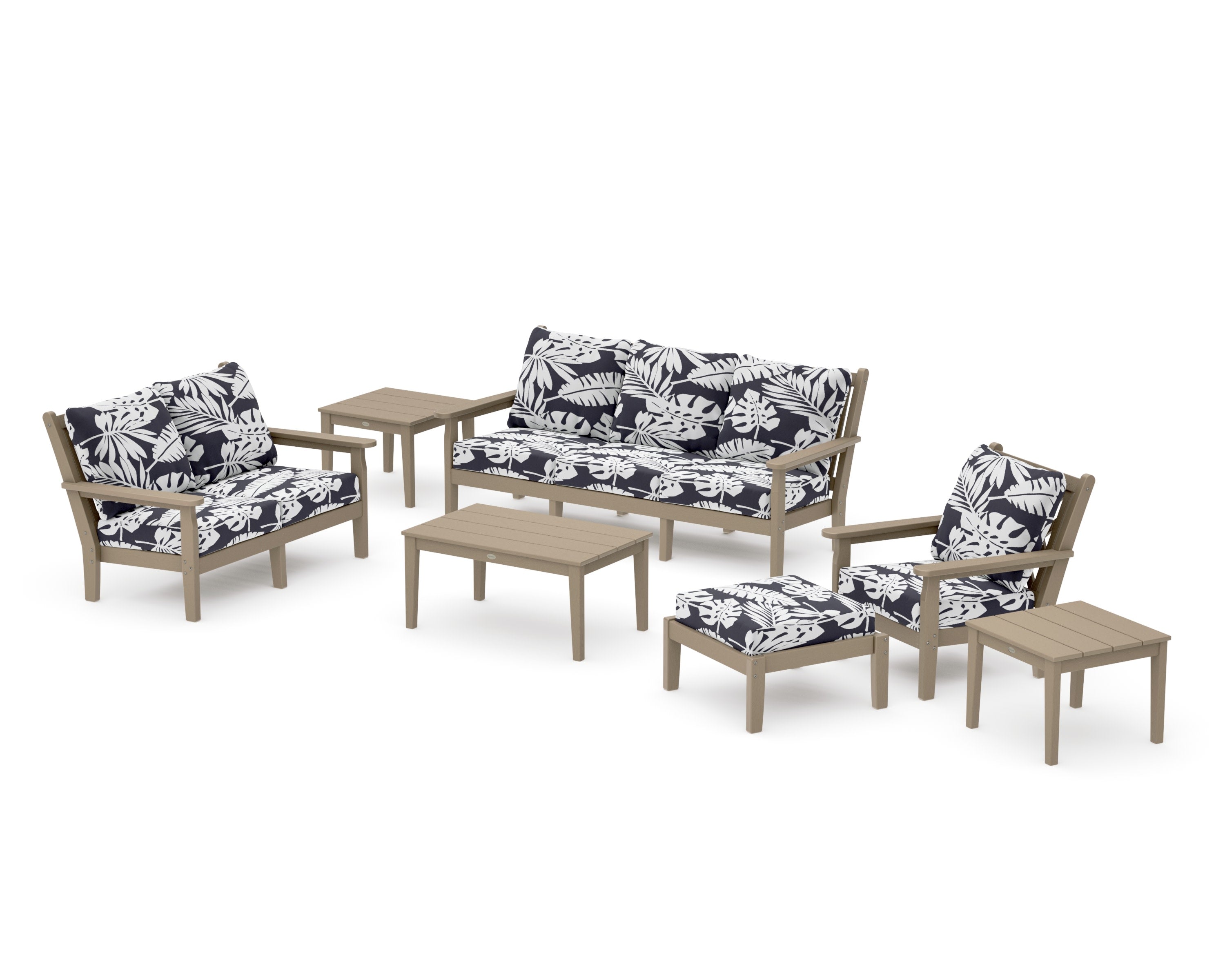 Chippendale 7-Piece Deep Seating Set in Vintage Sahara / Leaf Navy