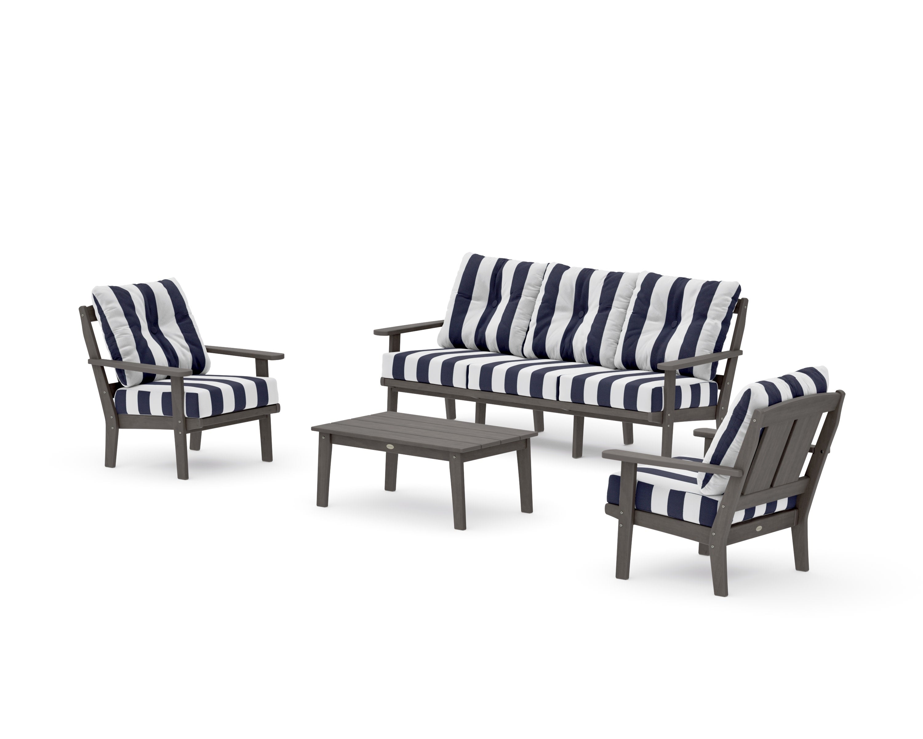 Mission 4-Piece Deep Seating Set with Sofa in Driftwood / Cabana Stripe Navy