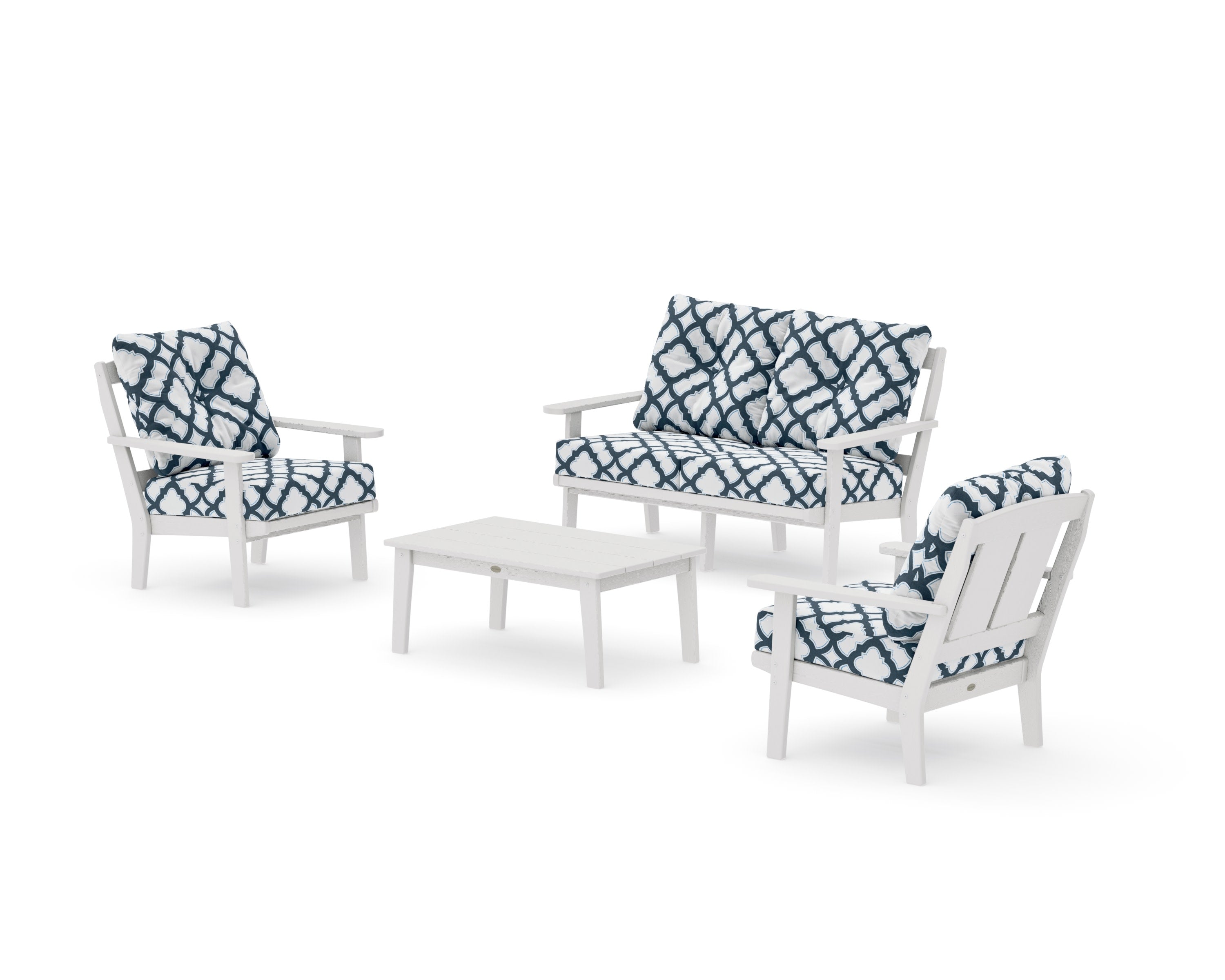 Mission 4-Piece Deep Seating Set with Loveseat in Vintage White / Trellis Marine Indigo