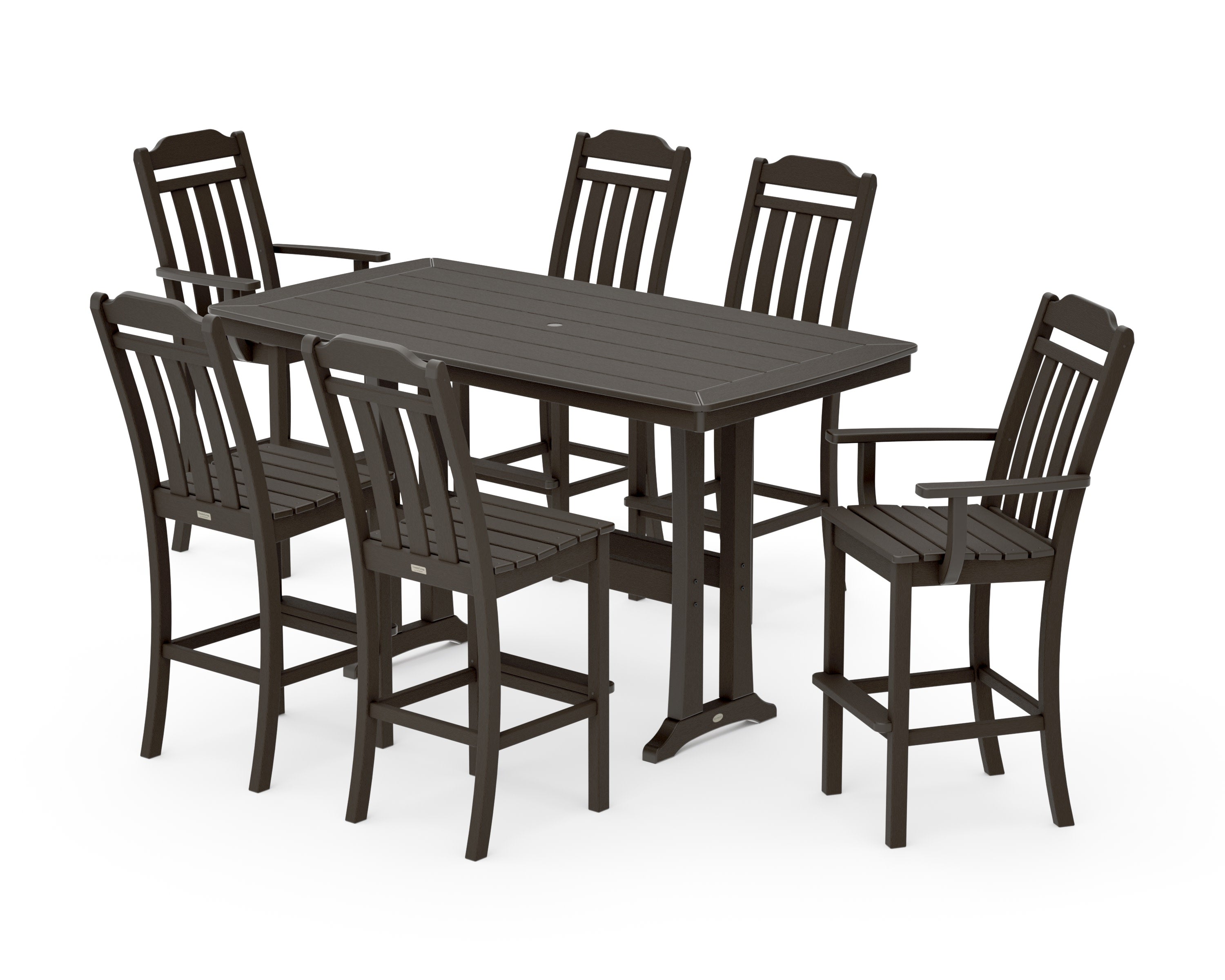 Cottage 7-Piece Bar Set with Trestle Legs in Vintage Coffee